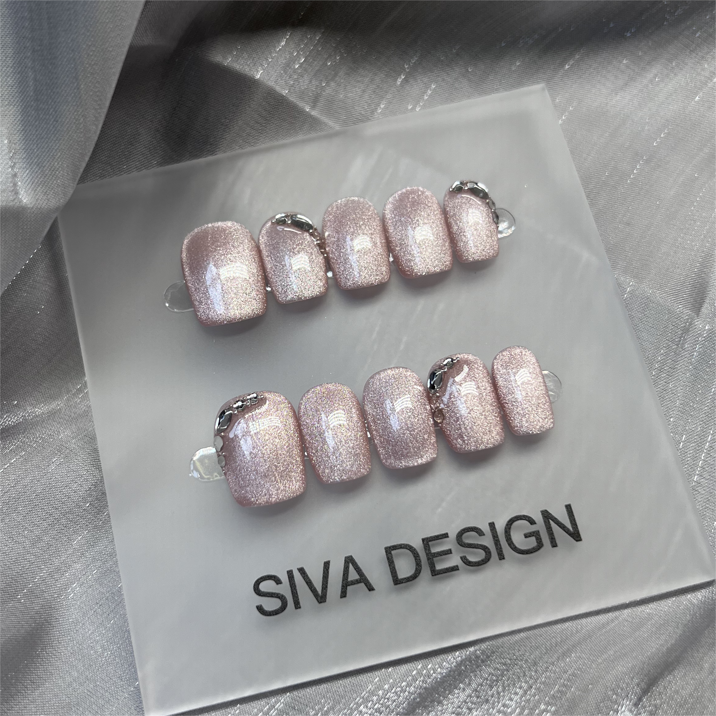 Siva Nail, Simple Pink Glossy, Moonlit Silk, Glamorous Handmade Press on Nails