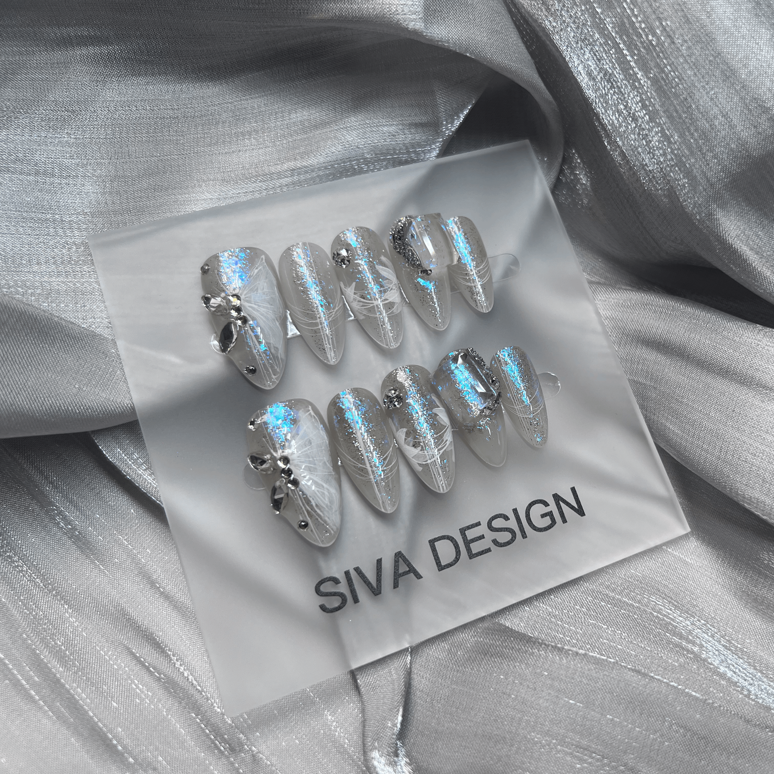 Siva Nail, Swirled Secrets, Modern Art, Coffin Shape, Handmade Press on Nails