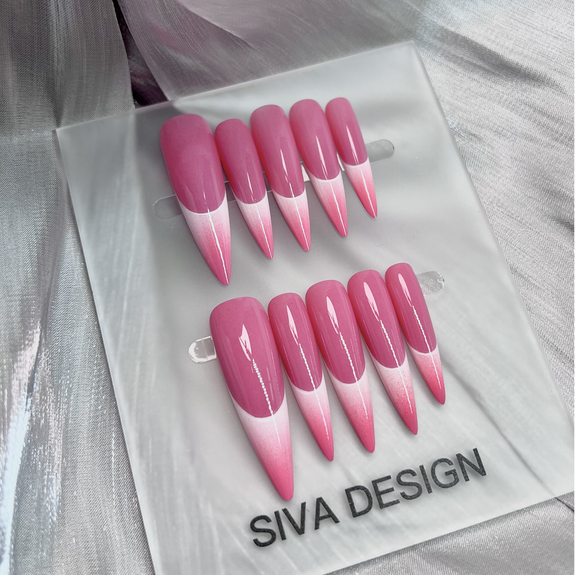 Siva Nail, Lunar Shee(Pink), French Style, Handmade Press on Nails