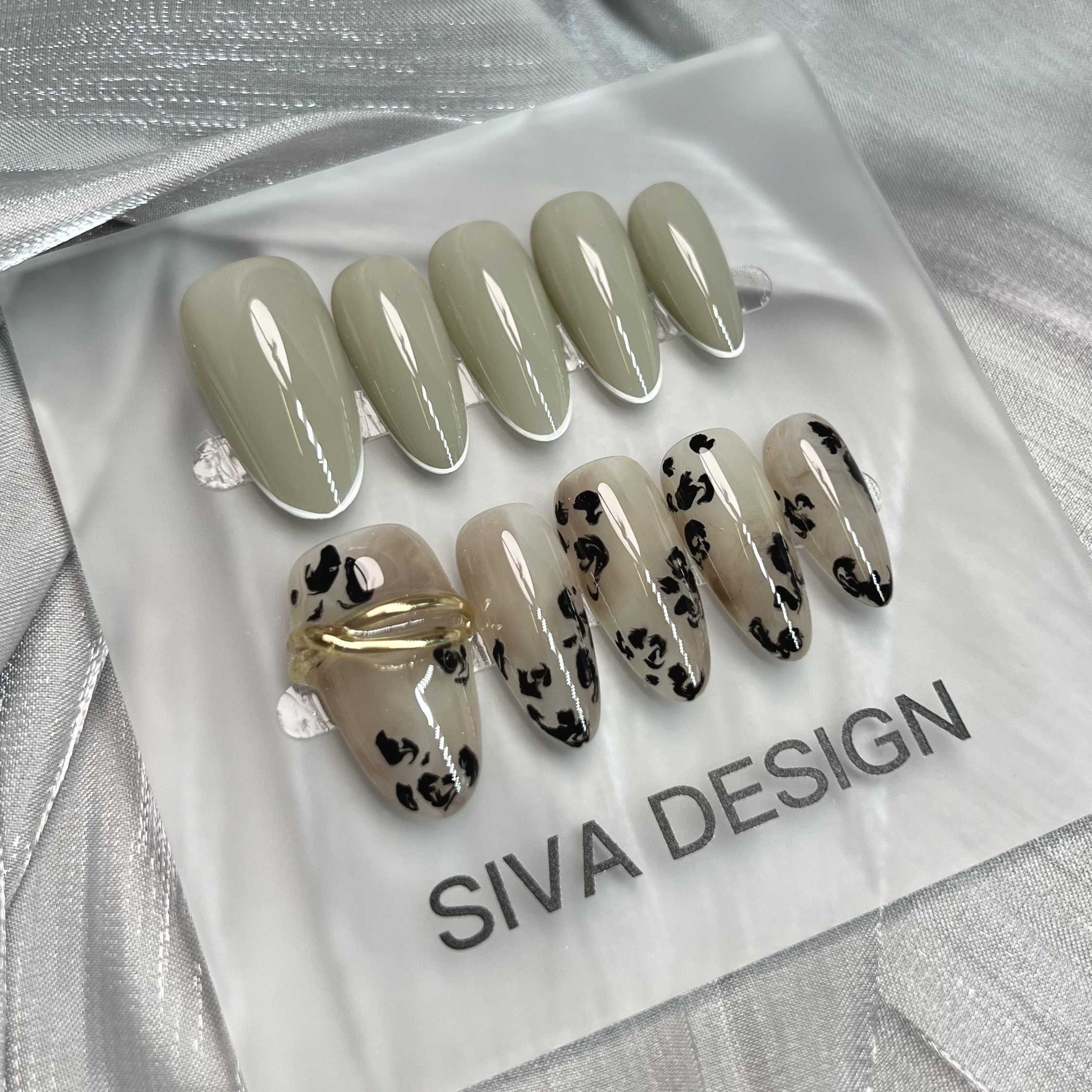 Siva Nail, Polka Dot Parade, Chic Neutral Leopard, Acrylic Handmade Press on Nails