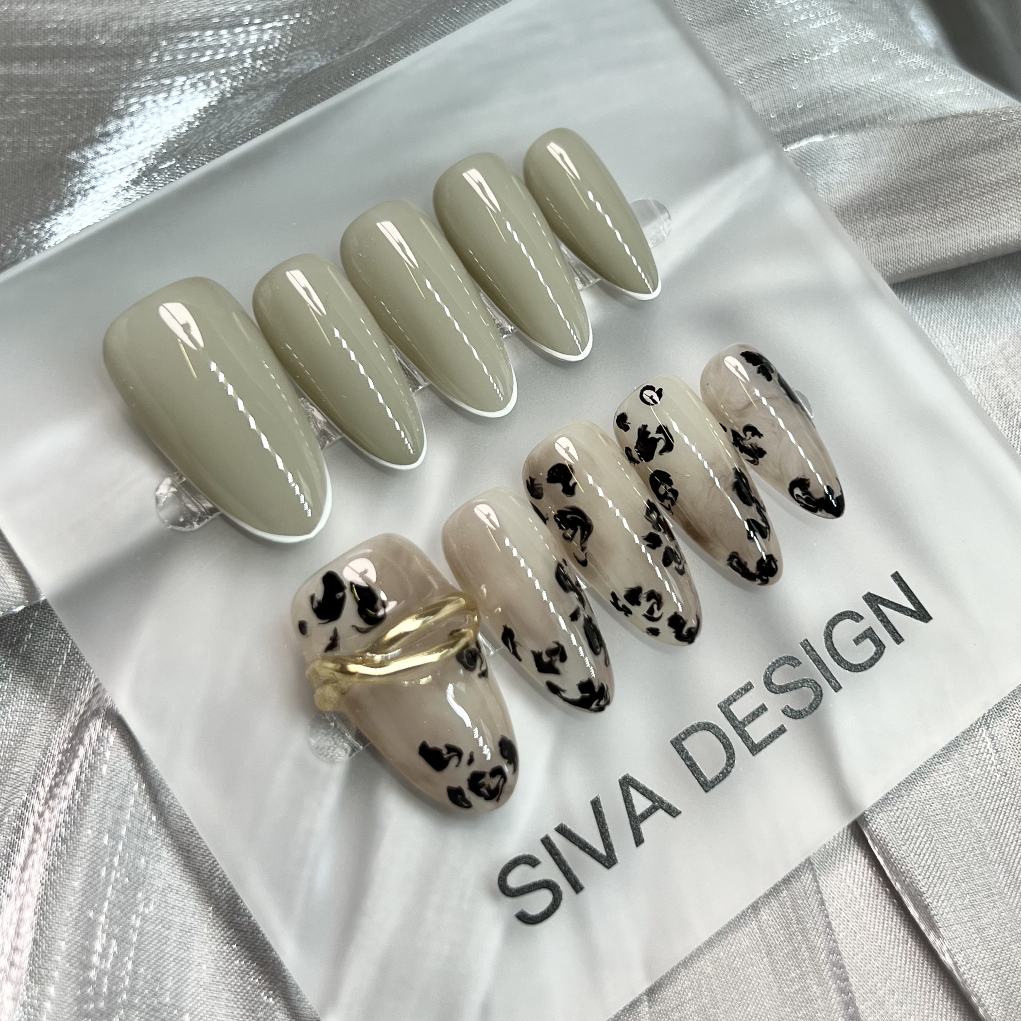 Siva Nail, Polka Dot Parade, Chic Neutral Leopard, Acrylic Handmade Press on Nails