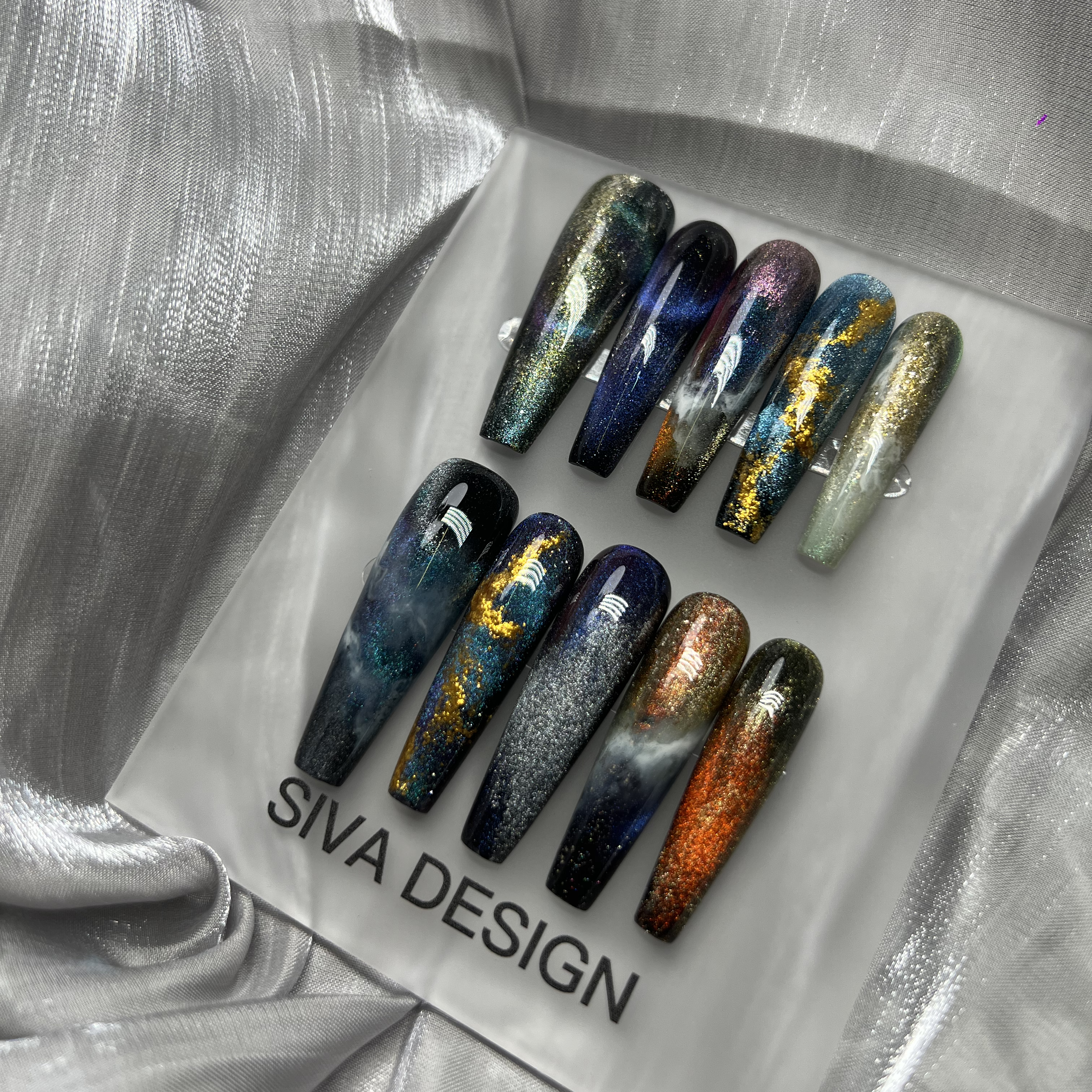 Siva Nail, Galaxy-Inspired, Glitter Universe, Handmade Press on Nails