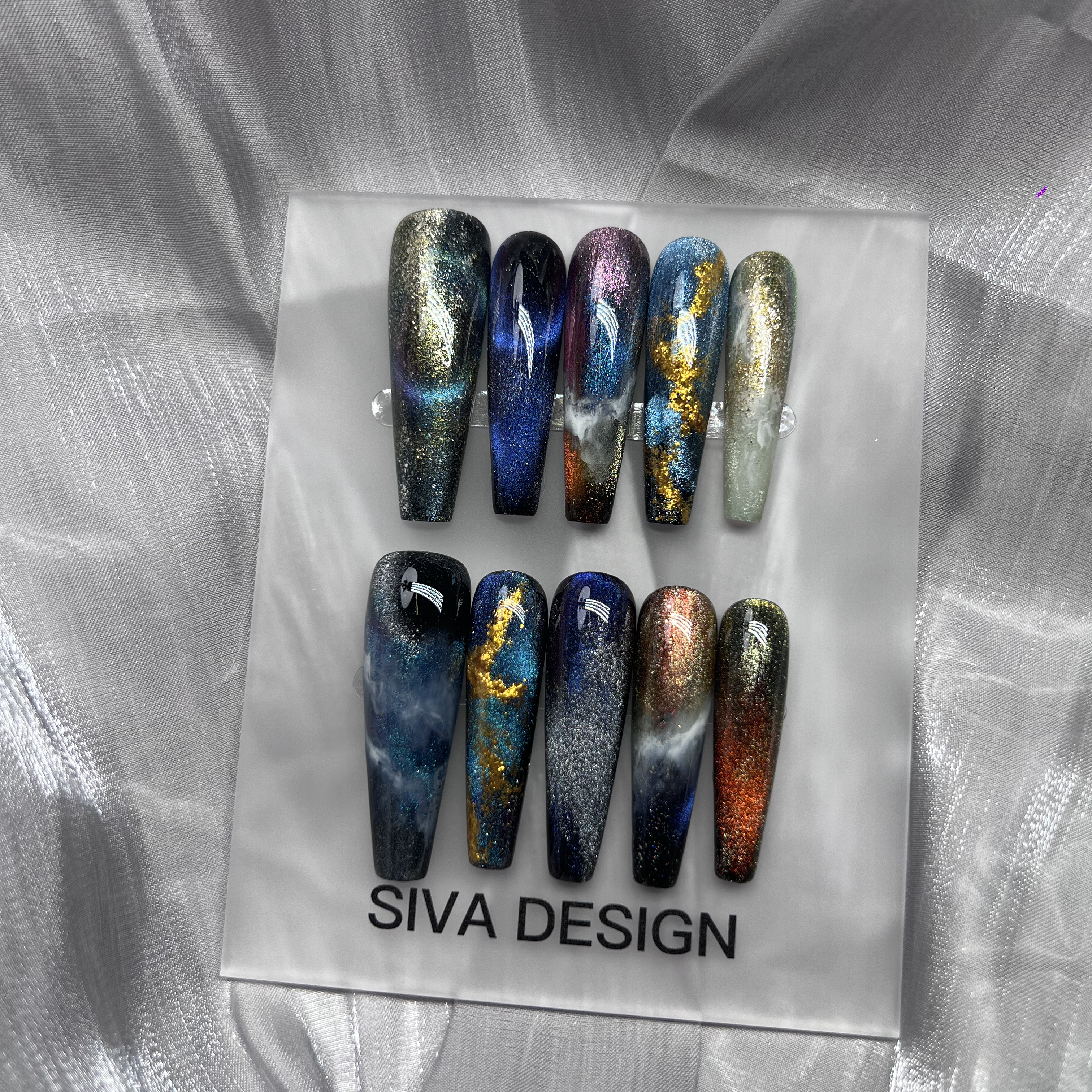 Siva Nail, Galaxy-Inspired, Glitter Universe, Handmade Press on Nails