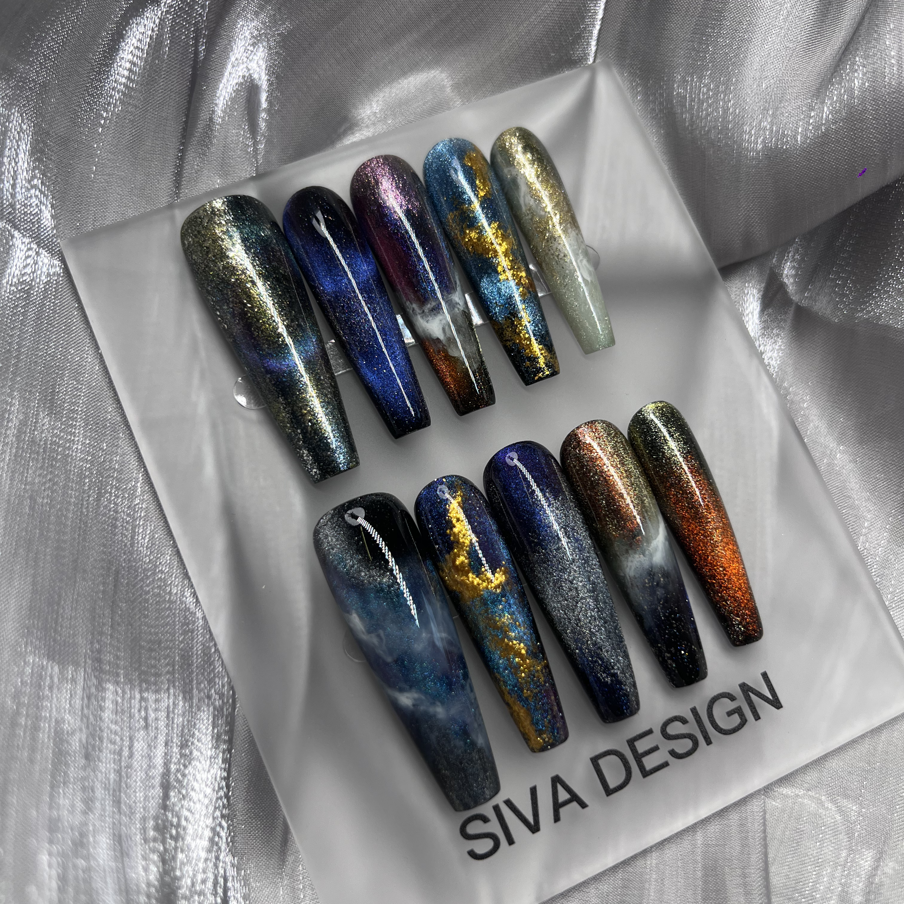 Siva Nail, Galaxy-Inspired, Glitter Universe, Handmade Press on Nails