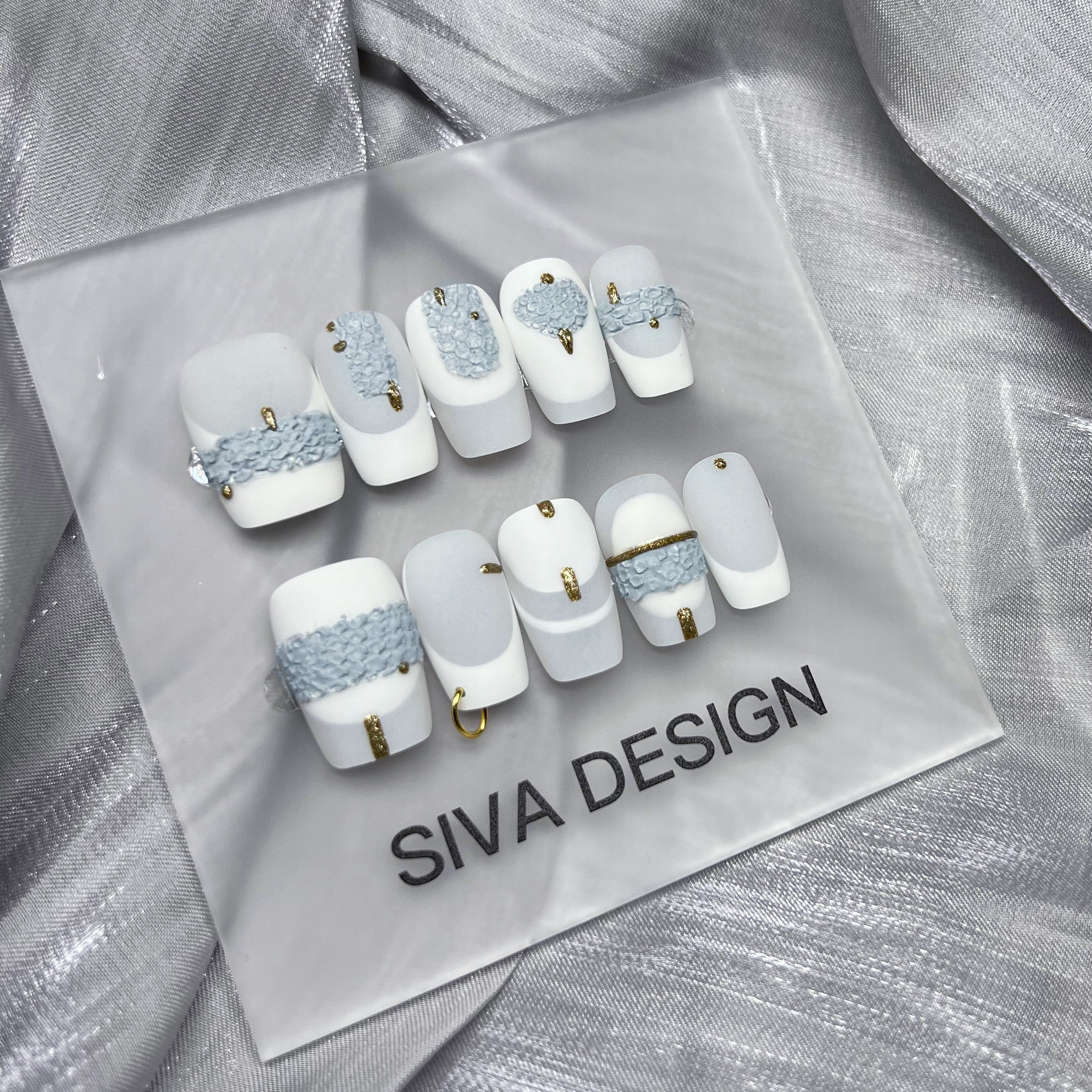 Siva Nail, Purity, Elegant White French Tip, Acrylic Handmade Press on Nails