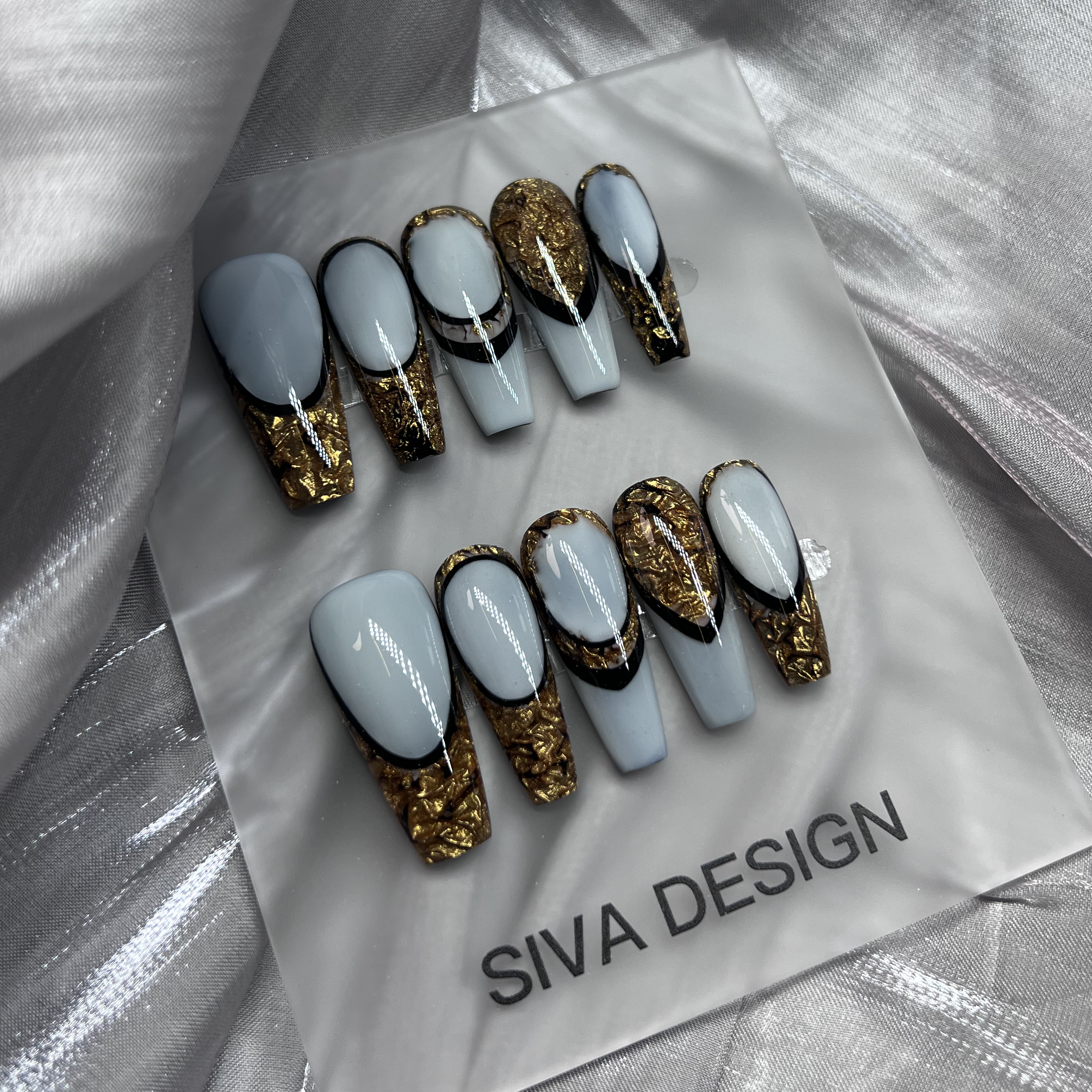 Siva Nail, Golddust, French, Luxurious Gold Foil, Acrylic Handmade Press on Nails