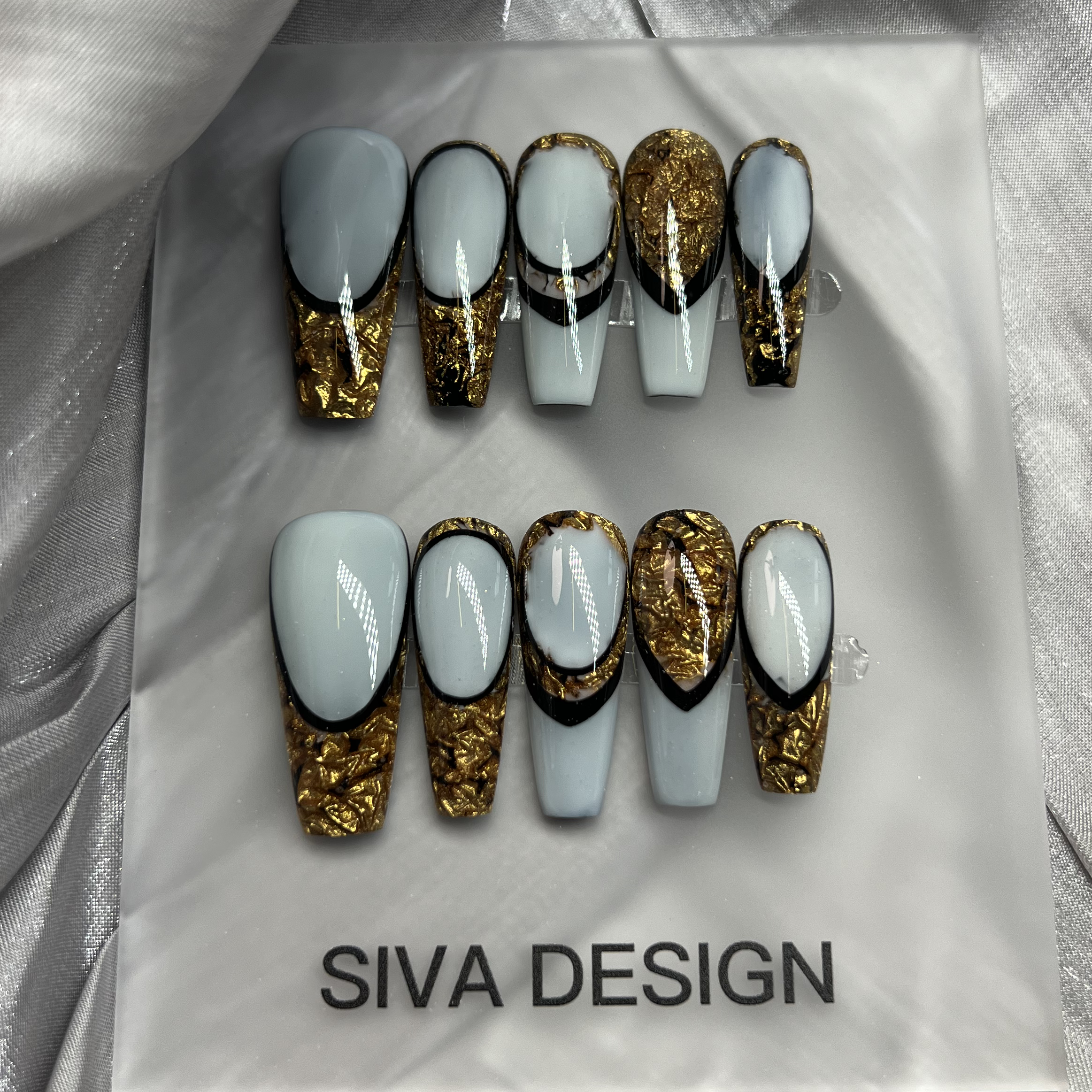 Siva Nail, Golddust, French, Luxurious Gold Foil, Acrylic Handmade Press on Nails