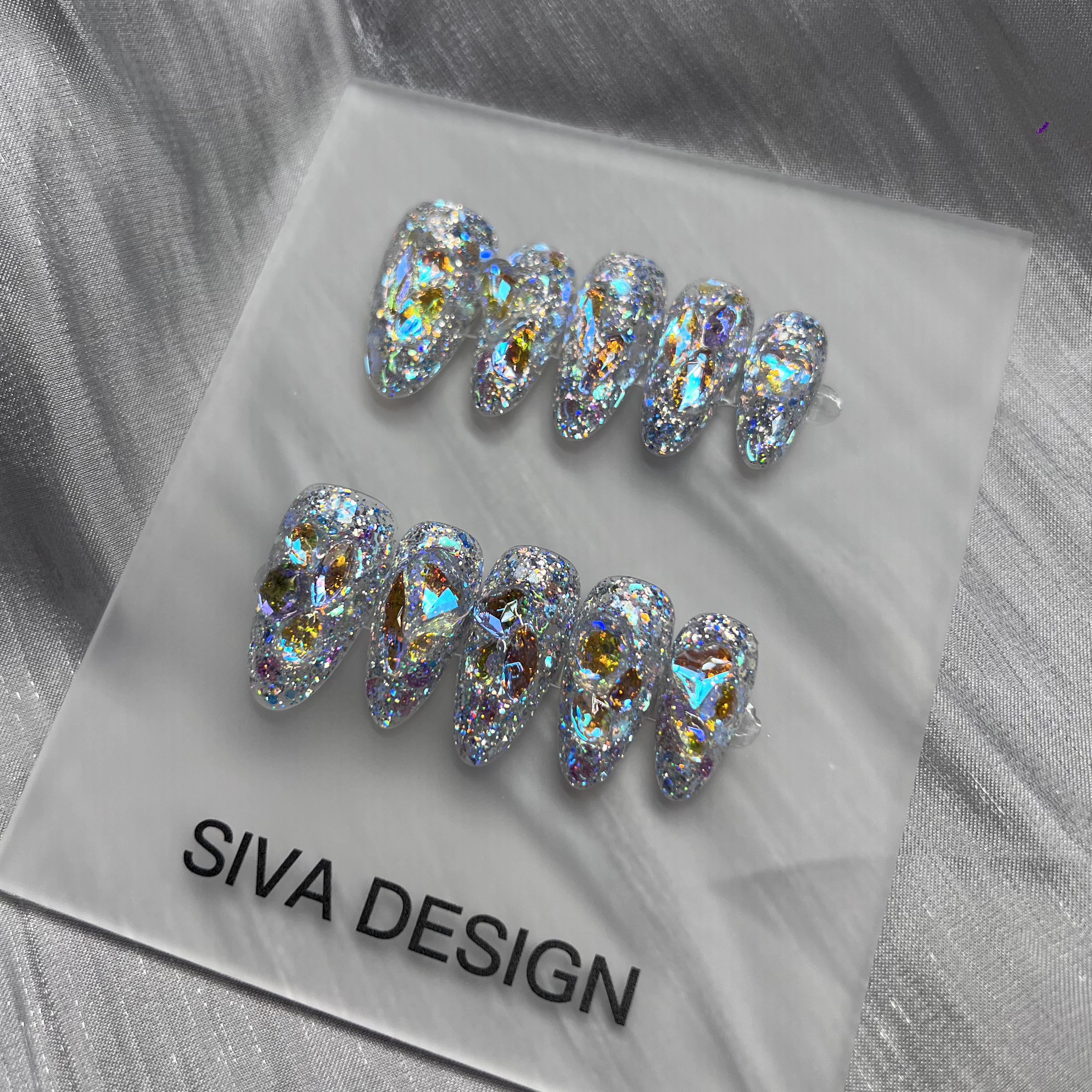 Siva Nail, Stardust Glimmers, Iridescent Sparkle, Acrylic Handmade Press on Nails