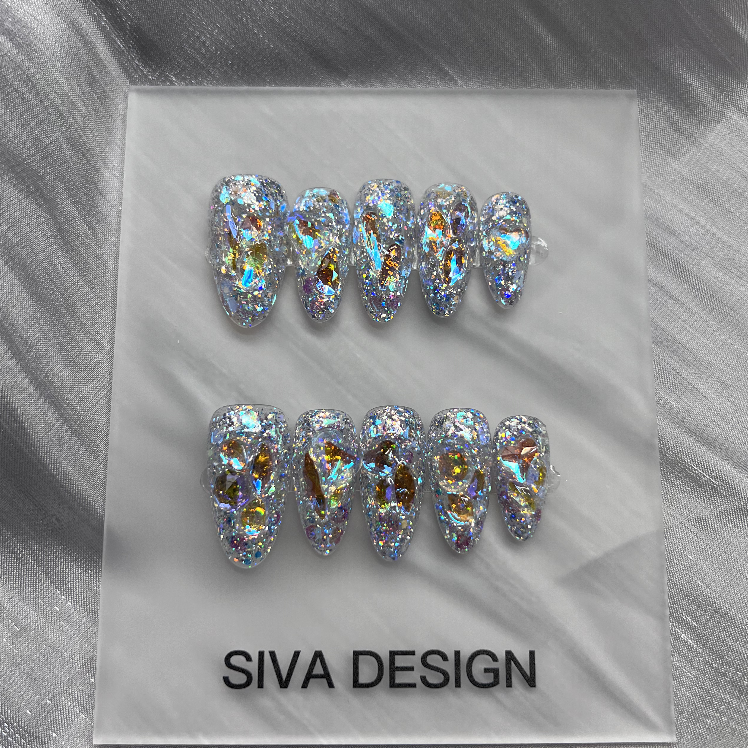 Siva Nail, Stardust Glimmers, Iridescent Sparkle, Acrylic Handmade Press on Nails