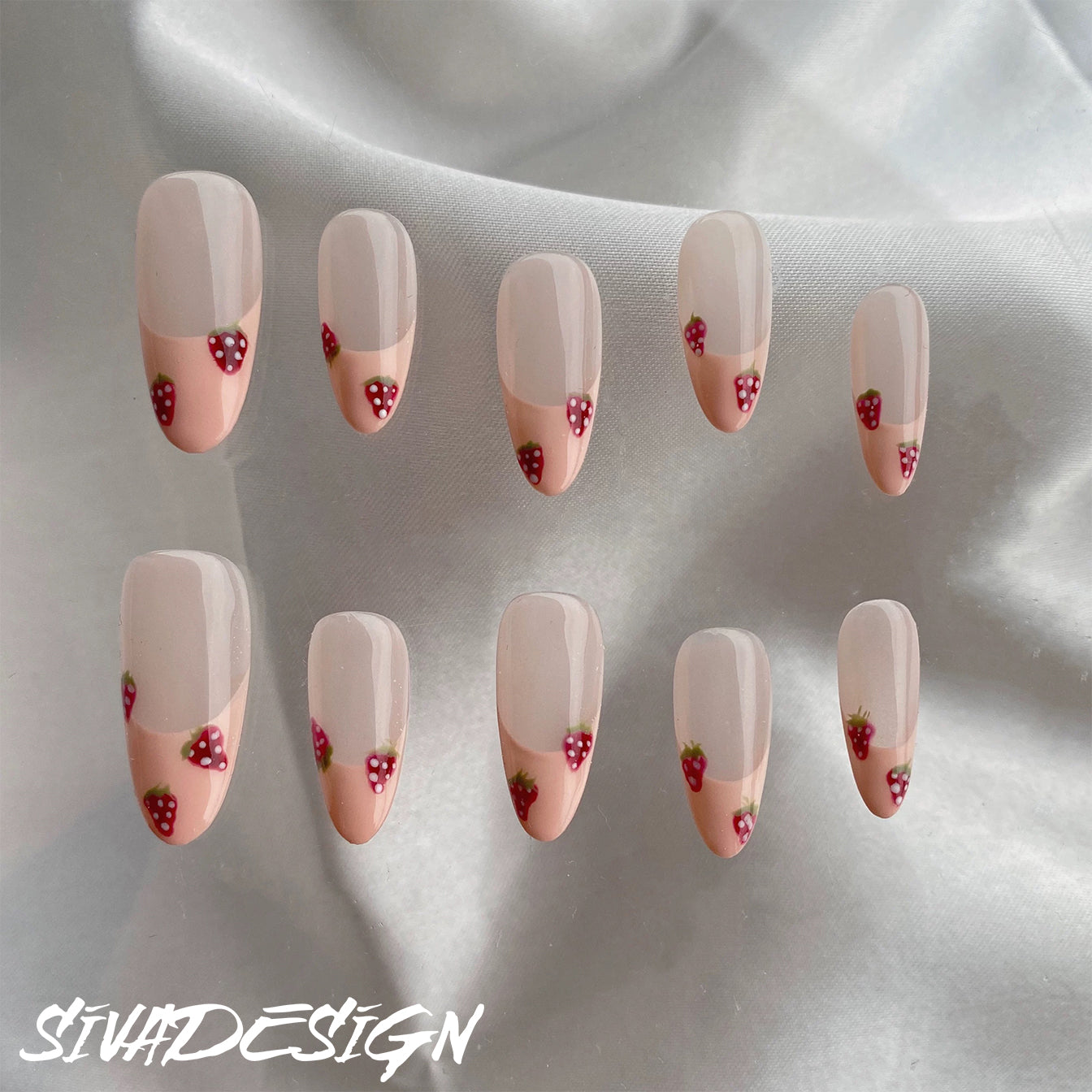 Siva Nail, Strawberry Field Tips, Sweet Charm, Handmade Press on Nails