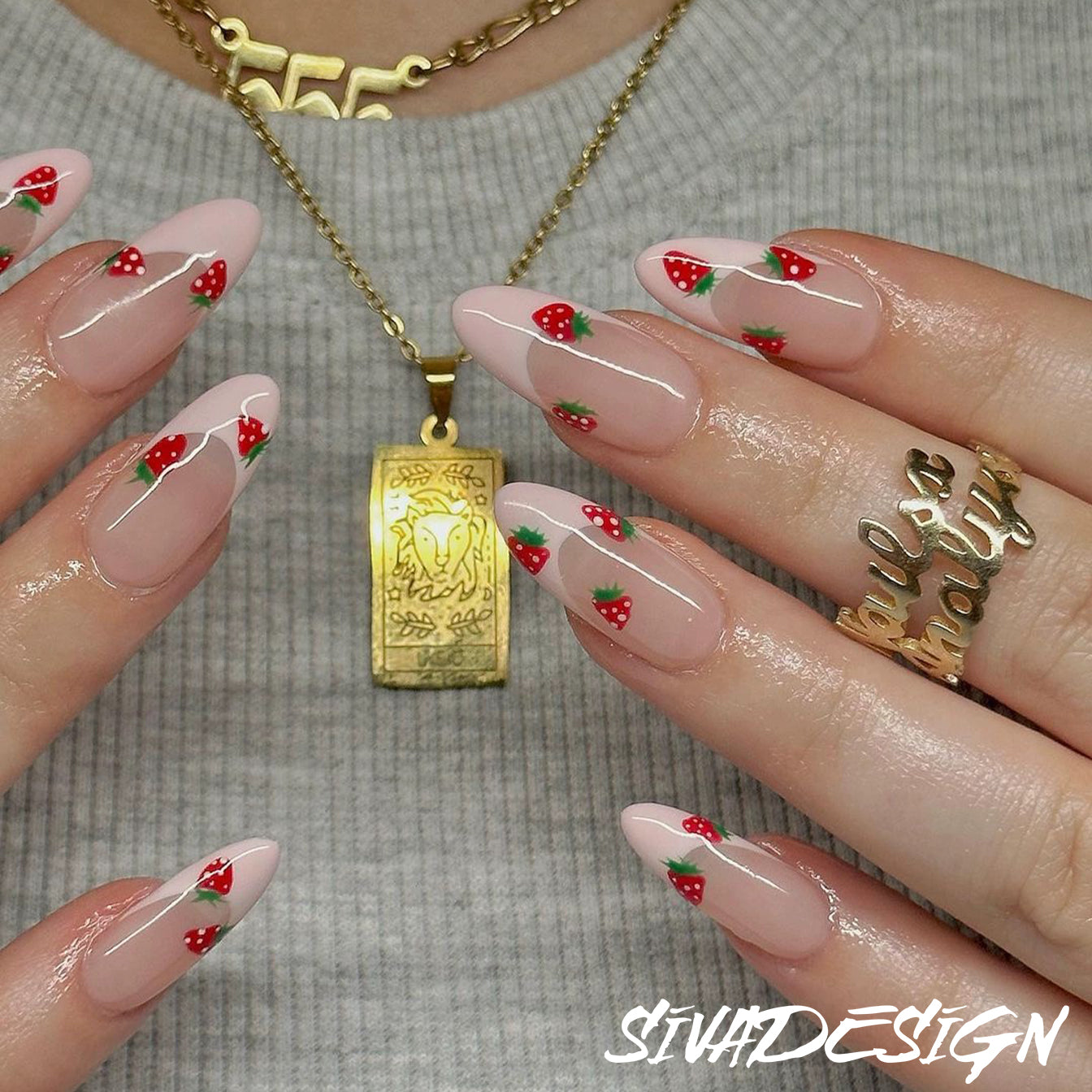 Siva Nail, Strawberry Field Tips, Sweet Charm, Handmade Press on Nails