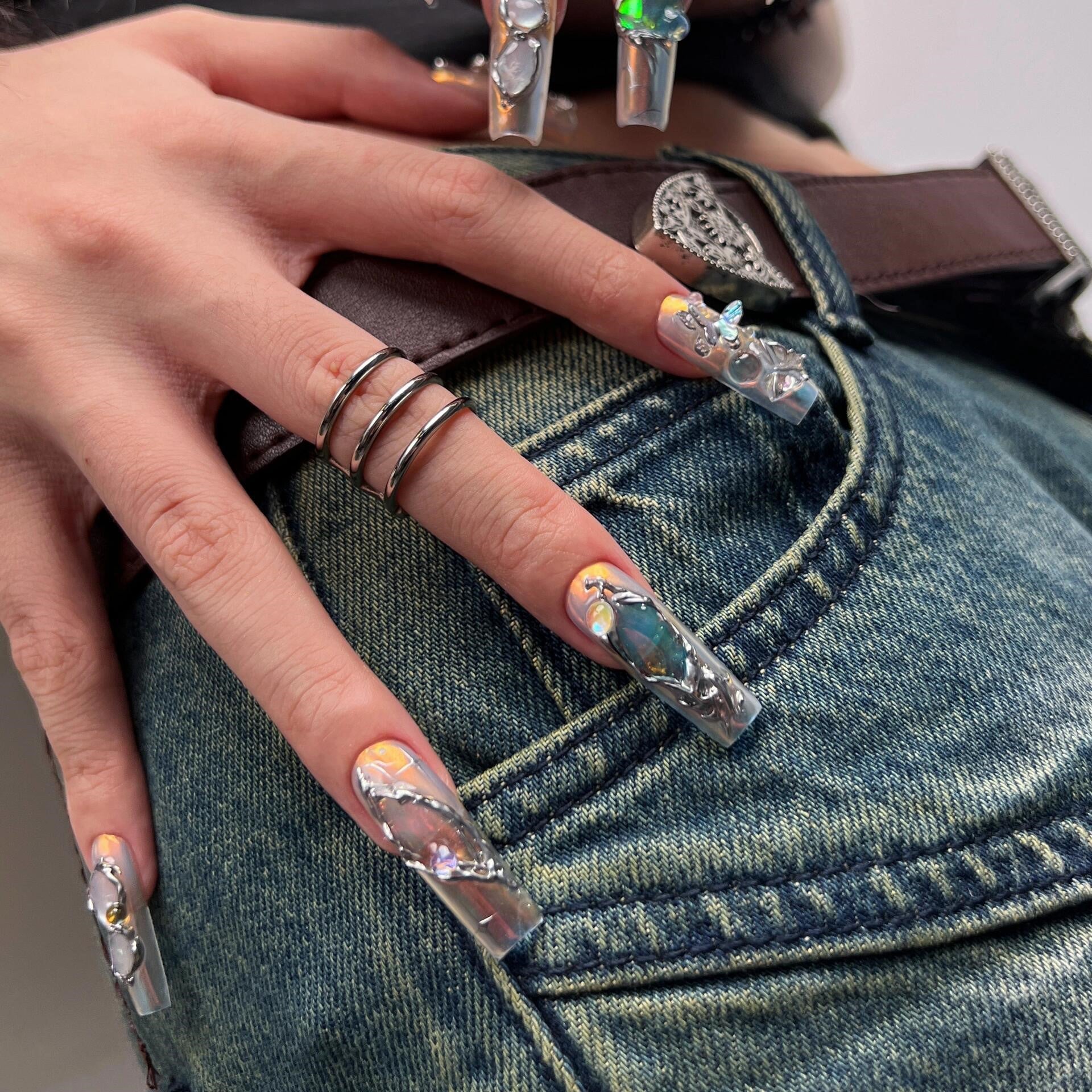 Siva Nail, Spectrum Surge, Prismatic Jewel, Handmade Press on Nails