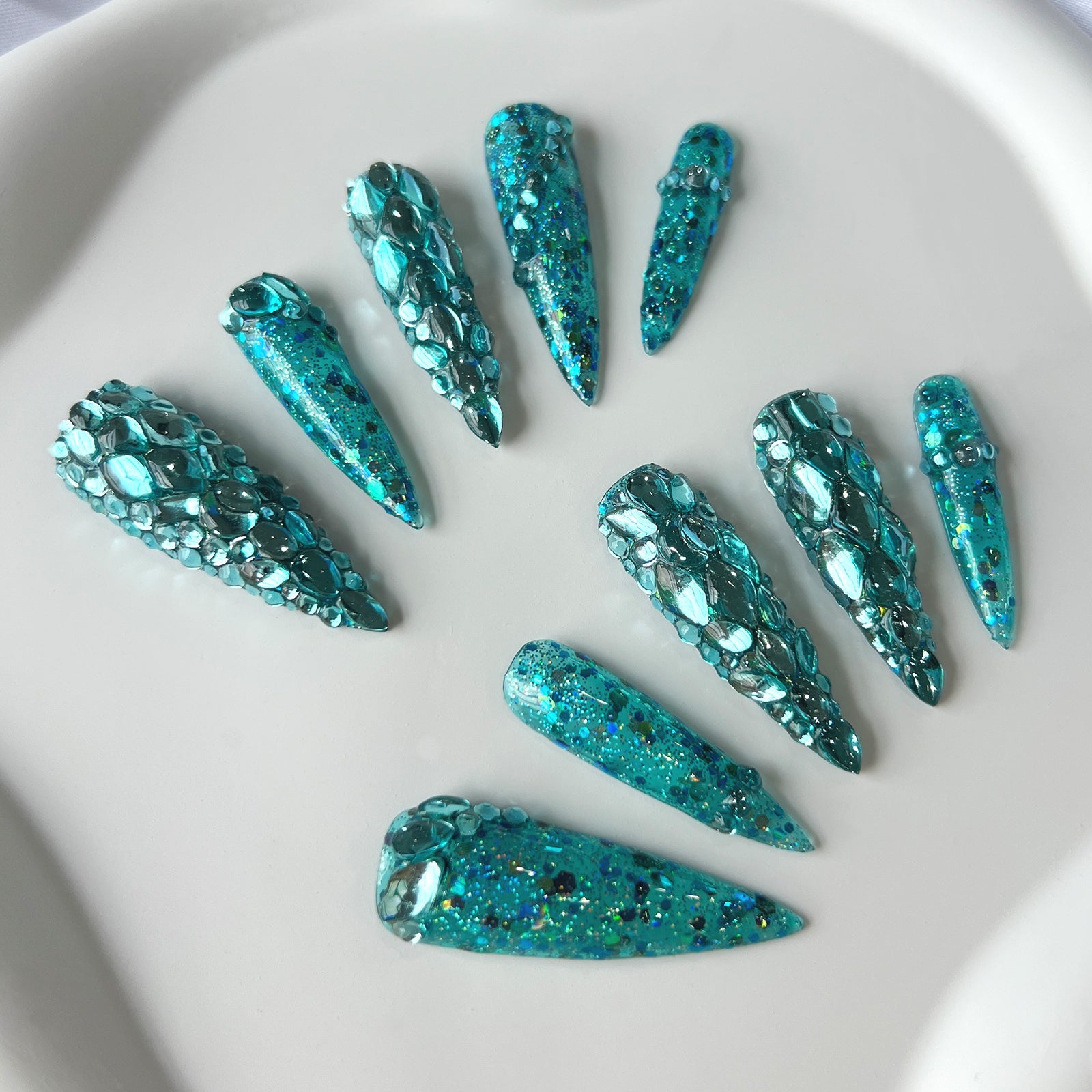 Siva Nail, Oceanic Sparkle, Glitter Acrylic Press on Nails