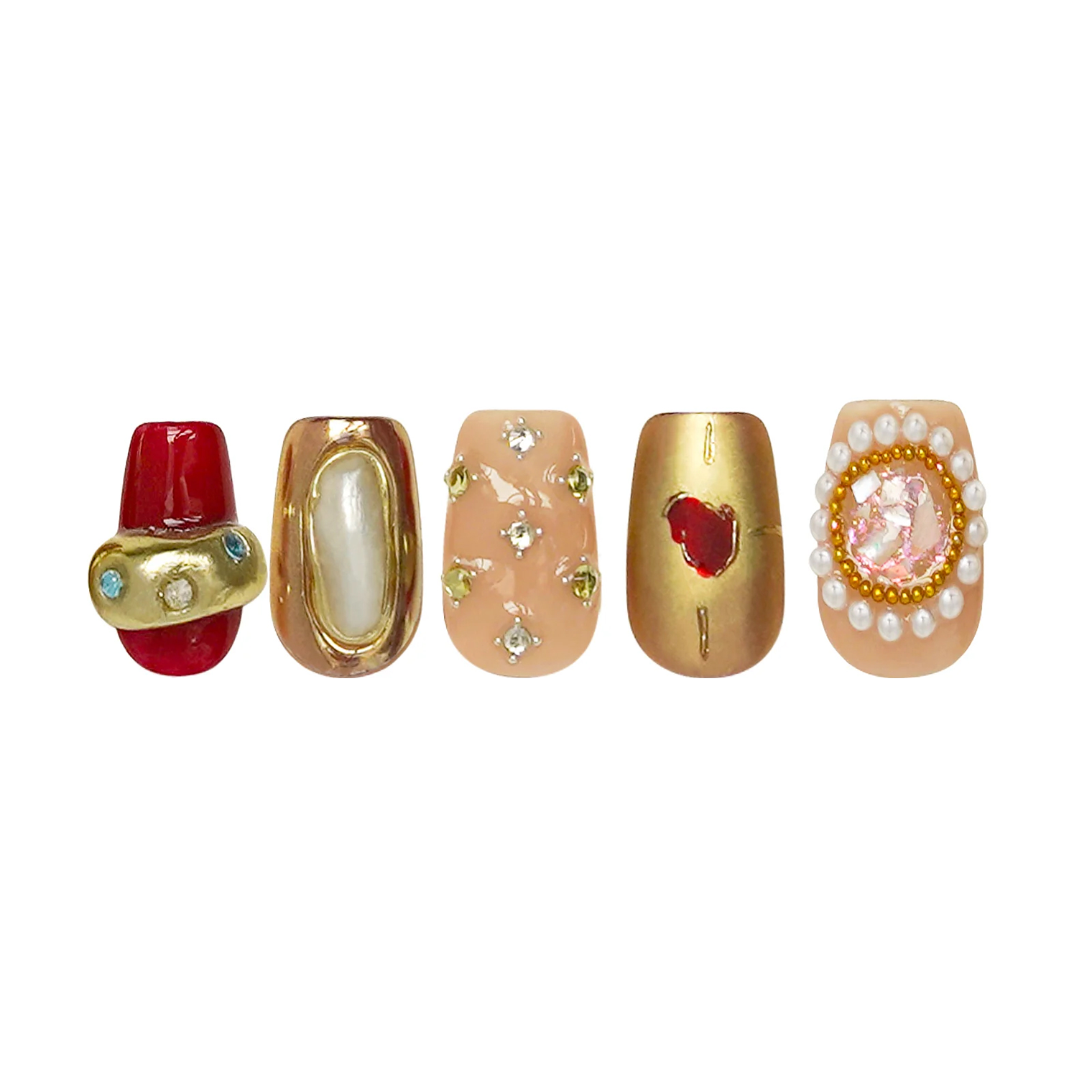 Siva Nail, Retro Radiance, Pearl Embellished, Handmade Press on Nails