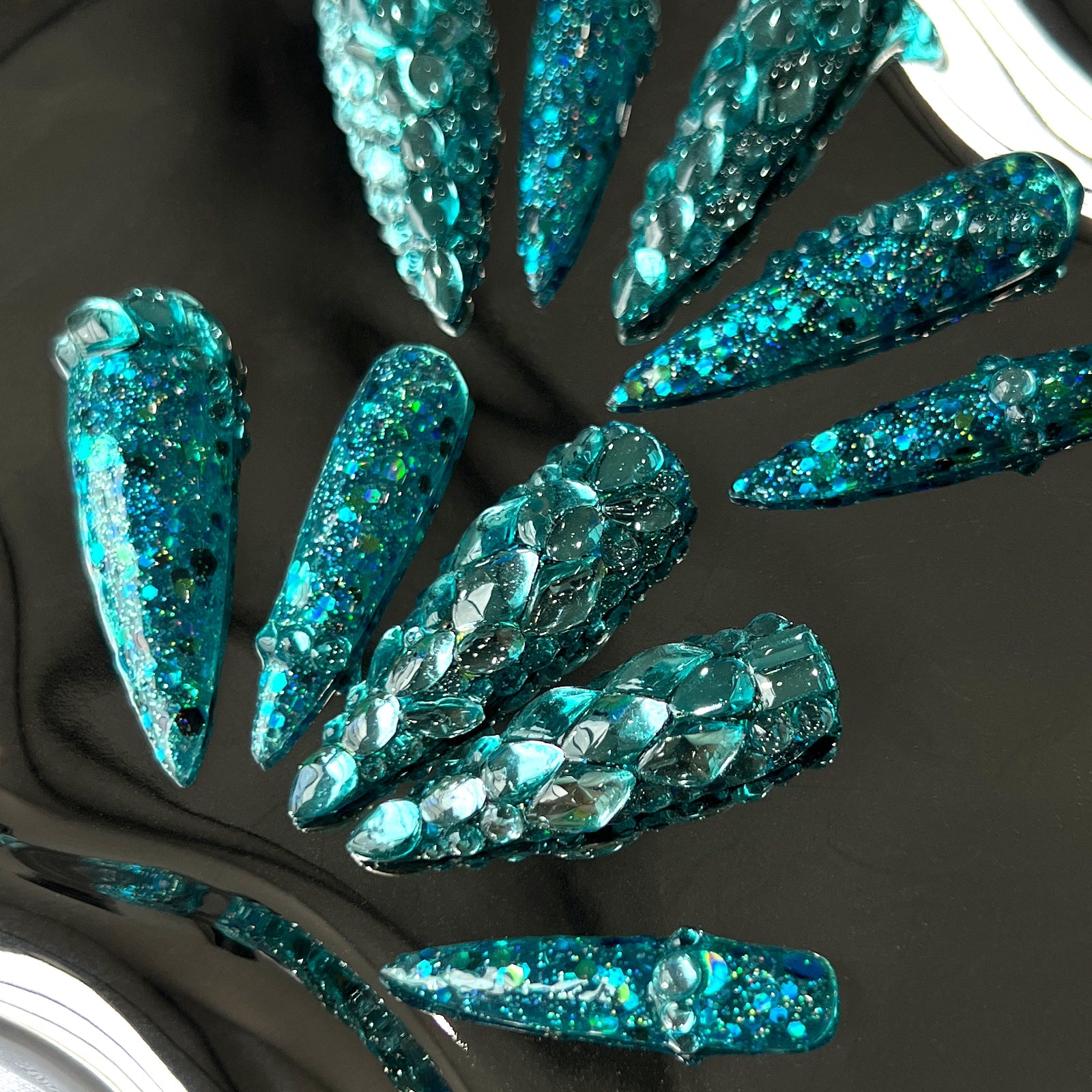 Siva Nail, Oceanic Sparkle, Glitter Acrylic Press on Nails