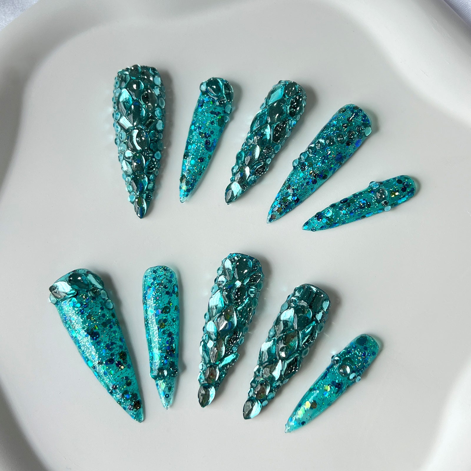 Siva Nail, Oceanic Sparkle, Glitter Acrylic Press on Nails