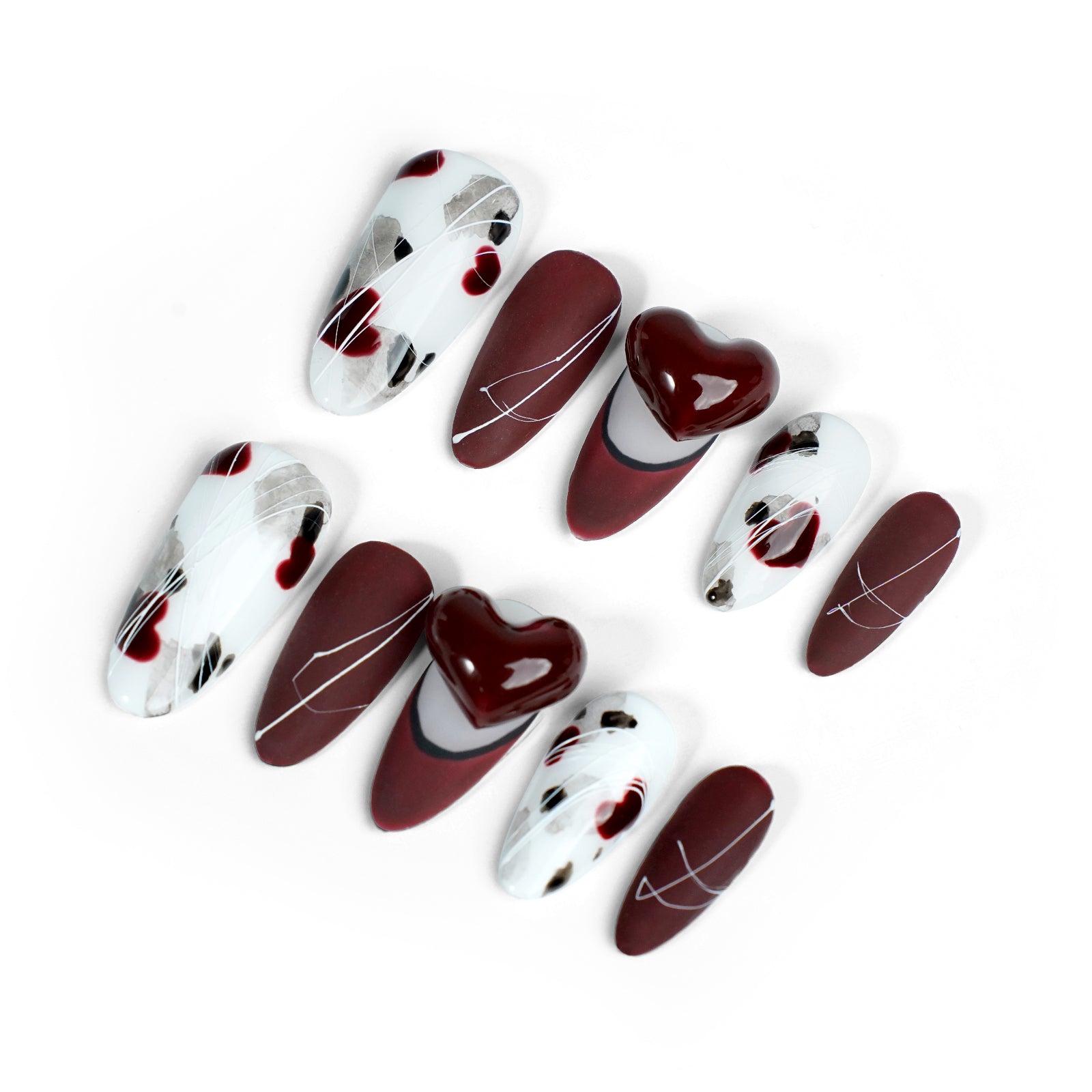 Siva Nail, Crimson Romance, Valentine's Day Press on Nails