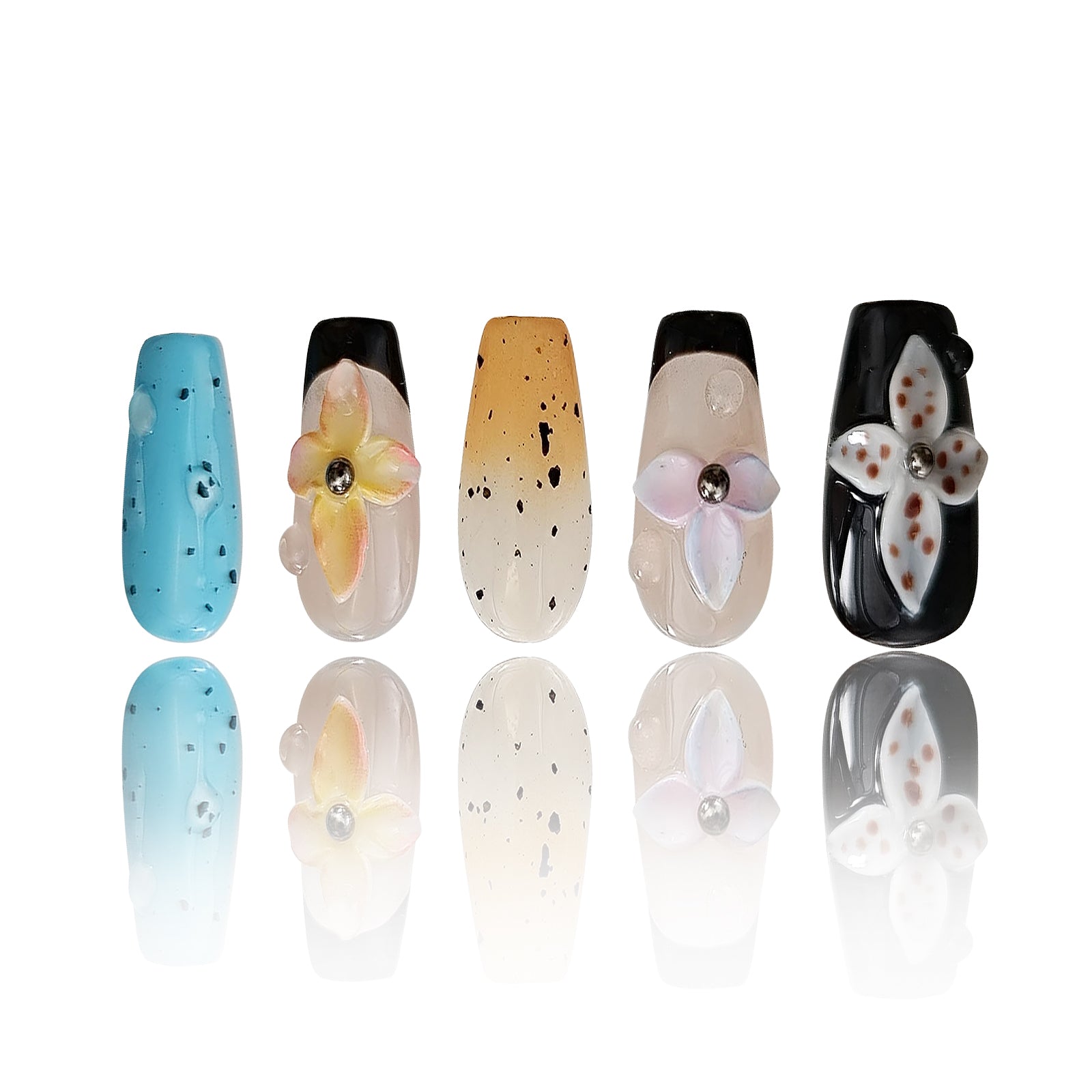 Siva Nail, Petal Breeze, Floral Art, Handmade Press on Nails