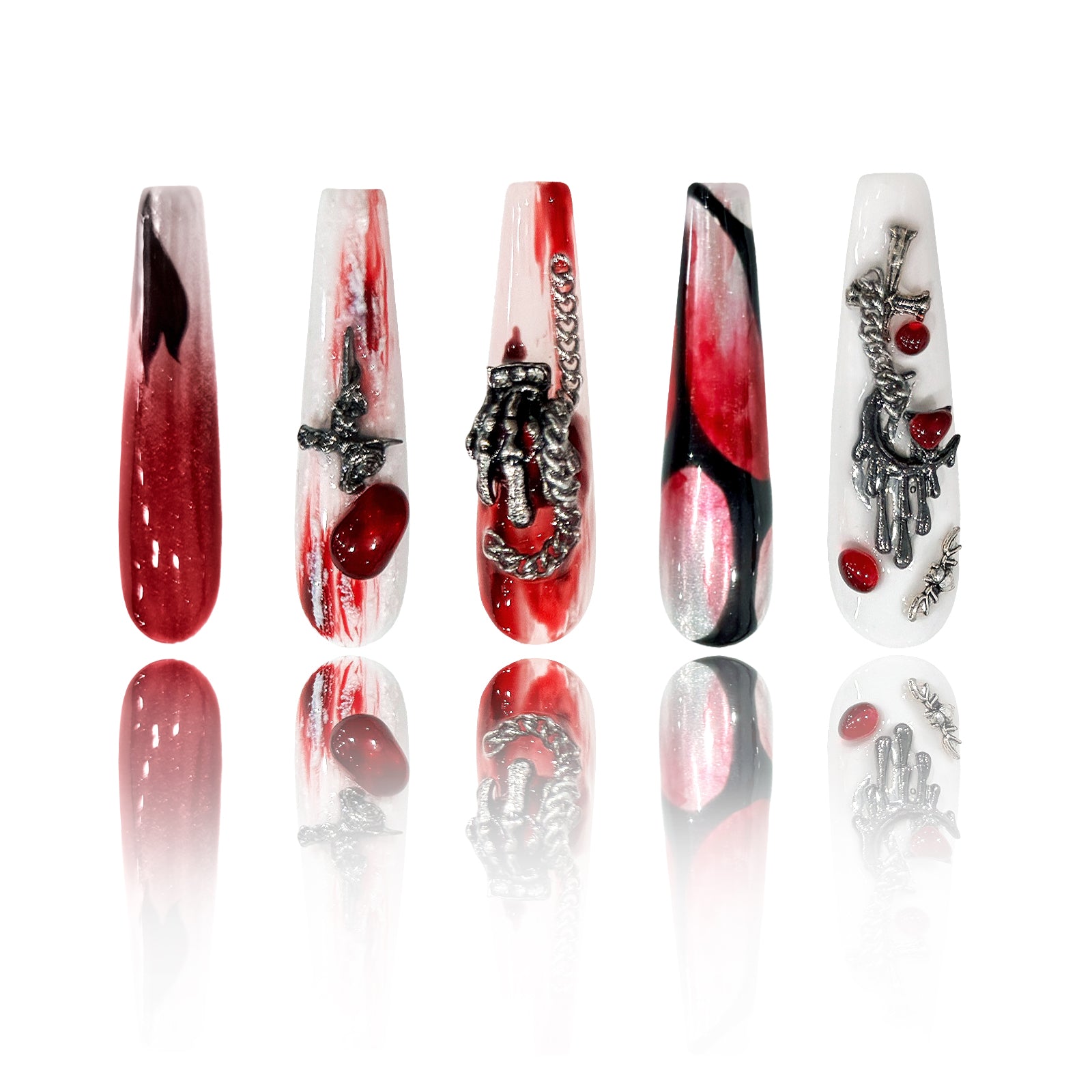 Siva Nail, Crimson Metal, Gothic Glam Press on Nails