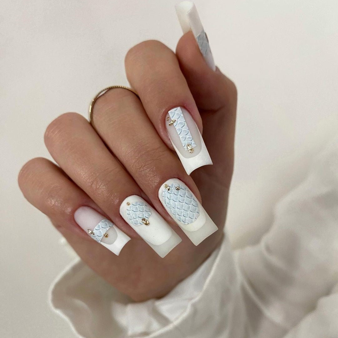 Siva Nail, Purity, Elegant White French Tip, Acrylic Handmade Press on Nails