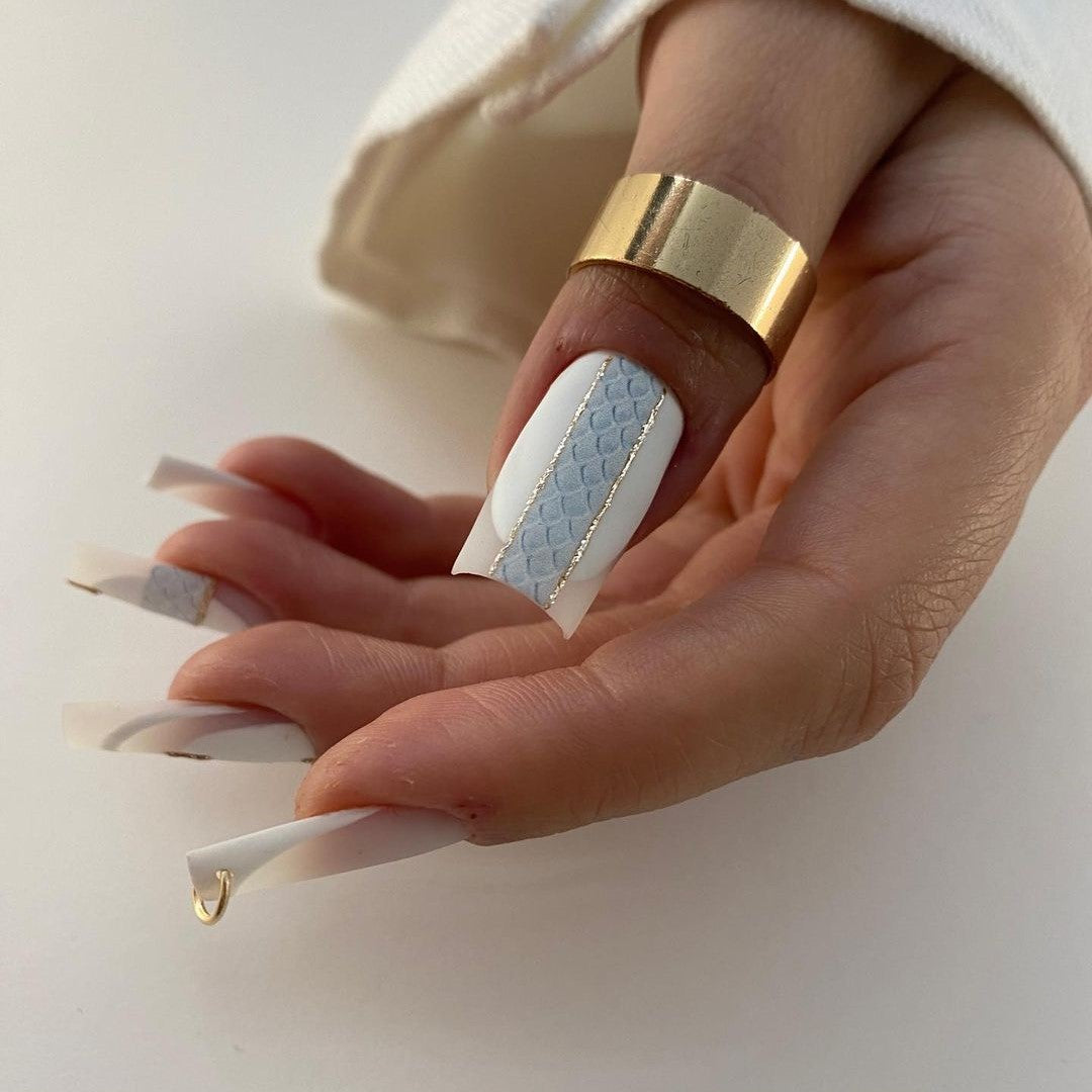 Siva Nail, Purity, Elegant White French Tip, Acrylic Handmade Press on Nails