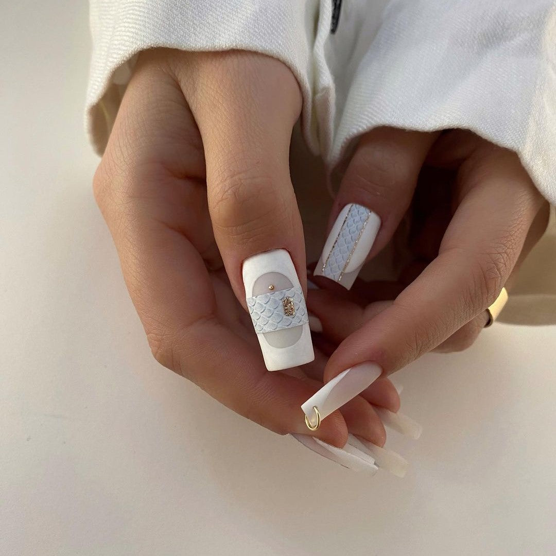 Siva Nail, Purity, Elegant White French Tip, Acrylic Handmade Press on Nails