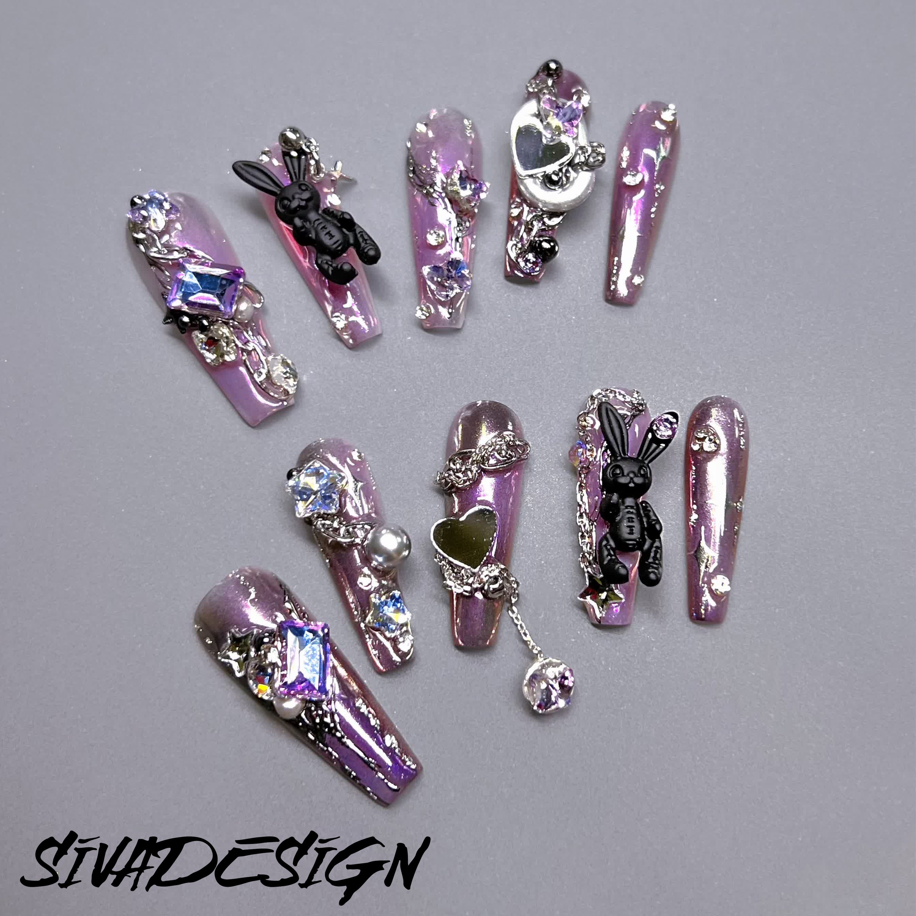 Siva Nail, Rabbit (Purple), Chic Handmade Press on Nails