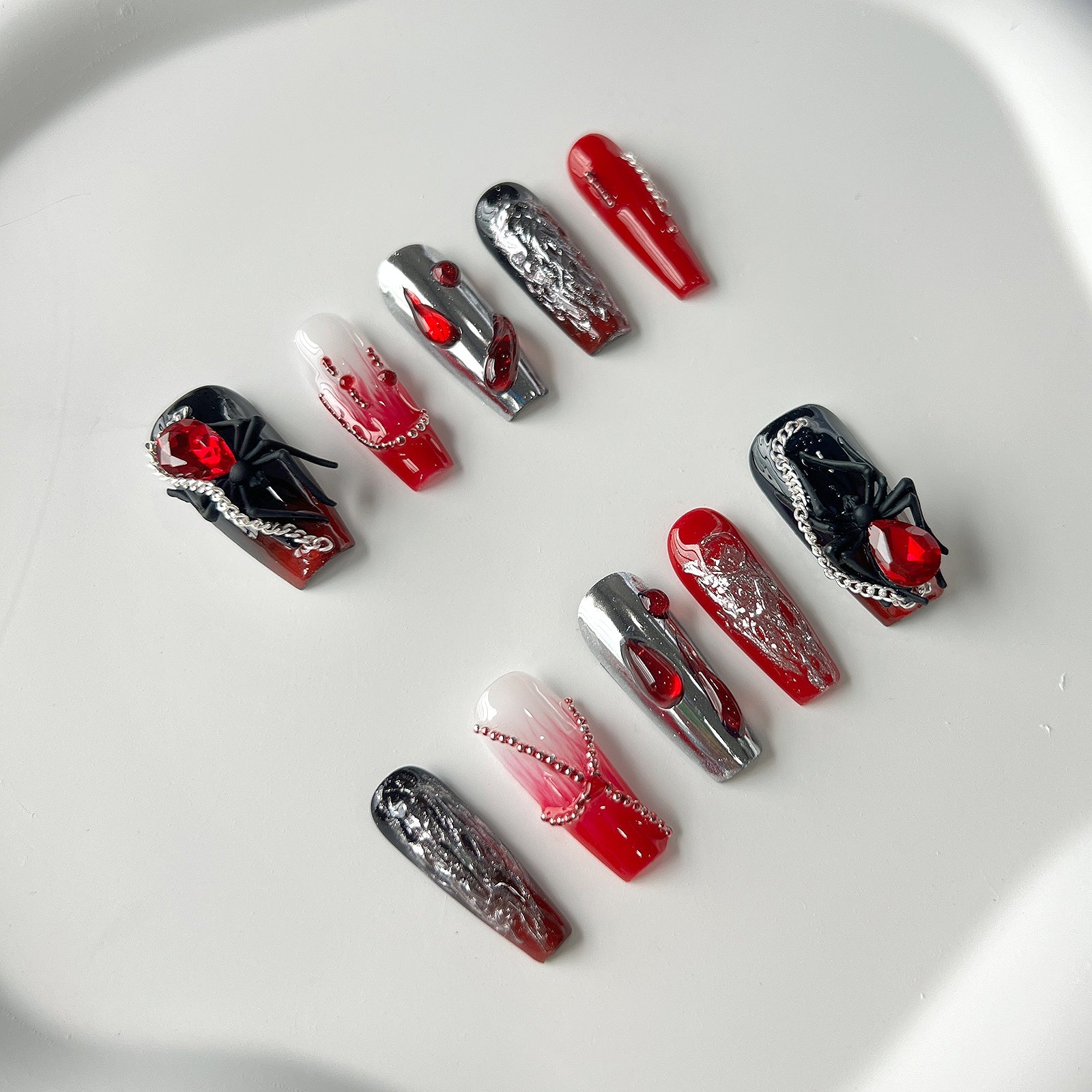 Siva Nail, Crimson Vortex, Gothic Acrylic Press on Nails