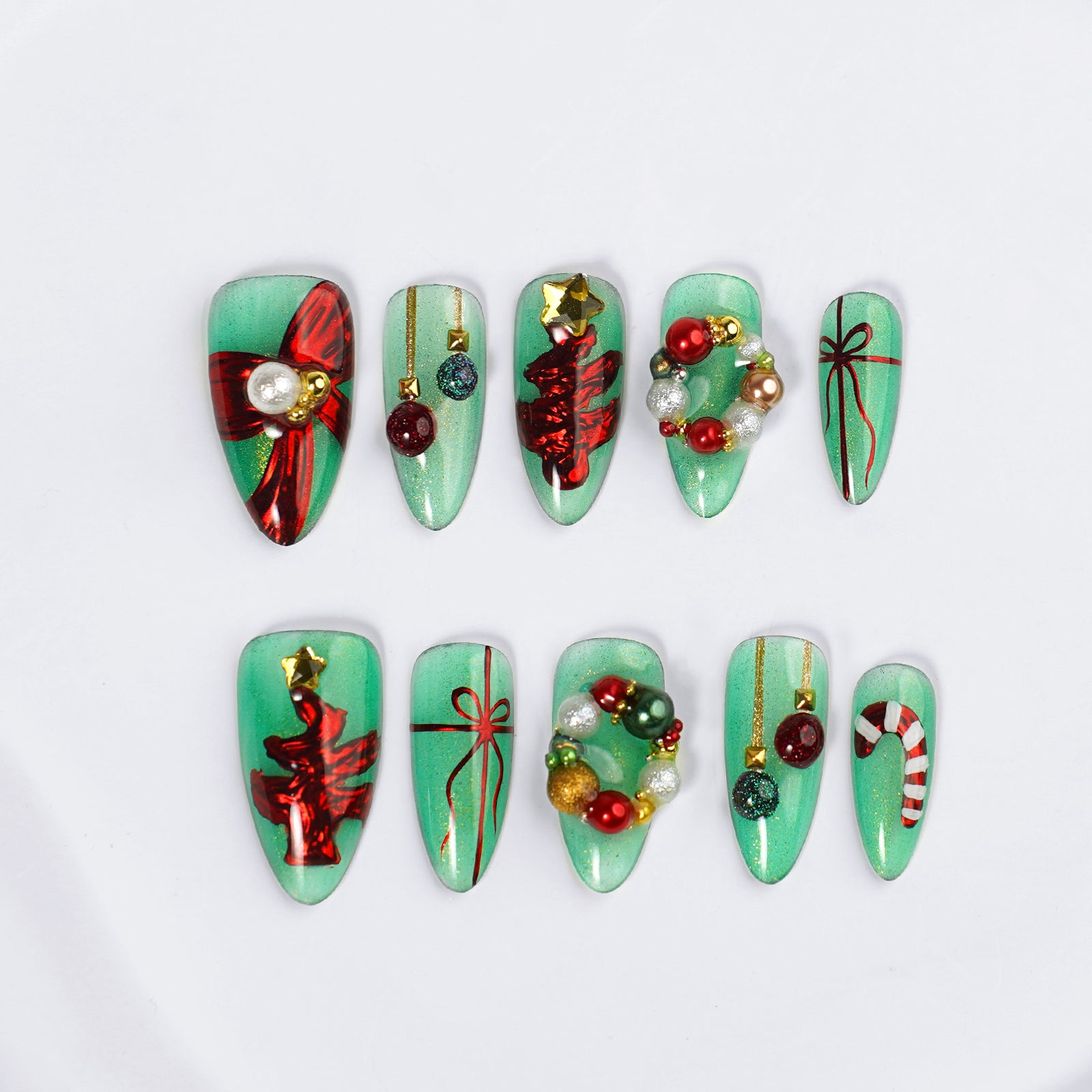 Siva Nail, Evergreen Enchantment, Christmas Wonderland, Handmade Press on Nails