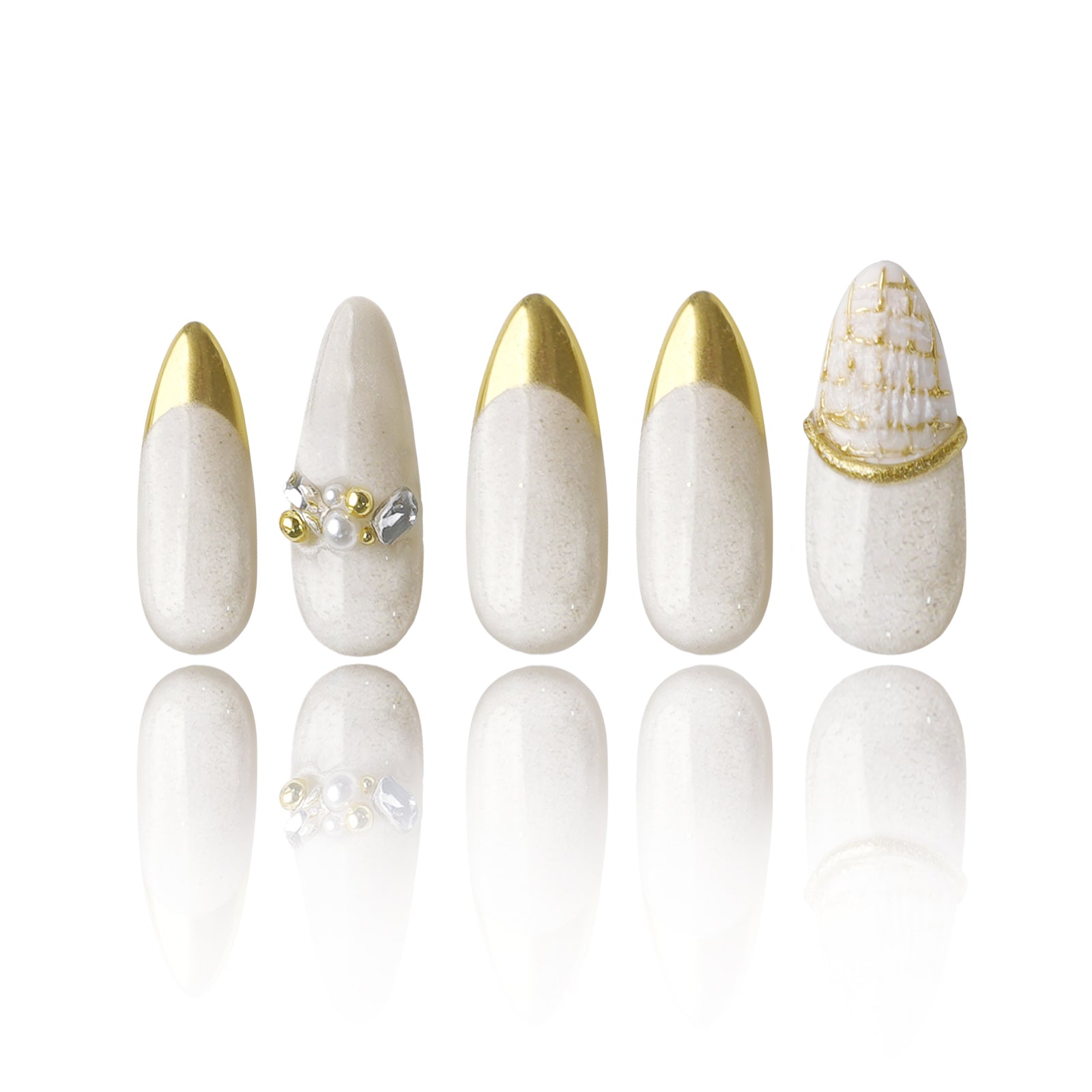 Siva Nail, Creamy Chateau, Elegant French Pearl Accent, Handmade Press on Nails