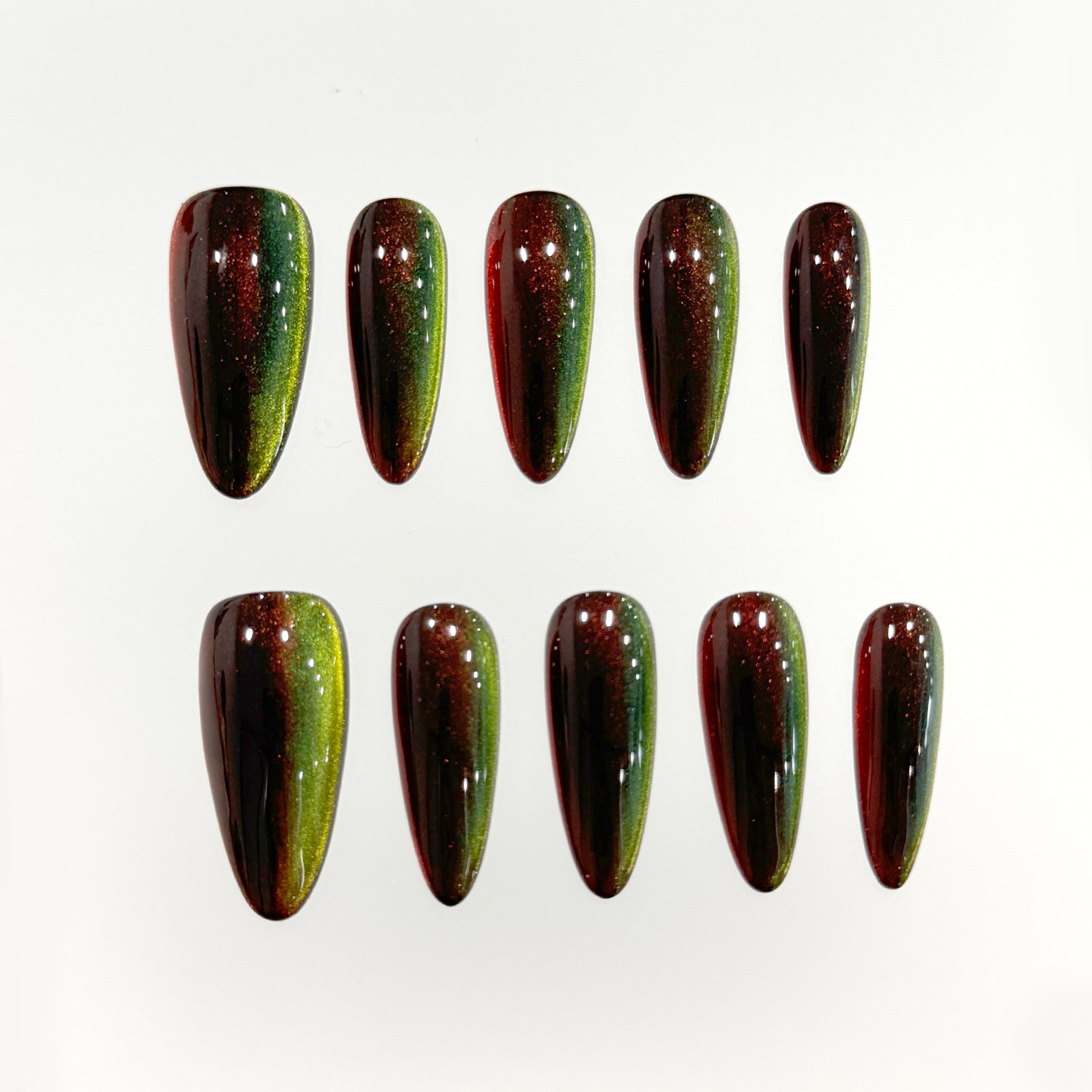 Siva Nail, Dark Flame, Green Glow Press on Nails