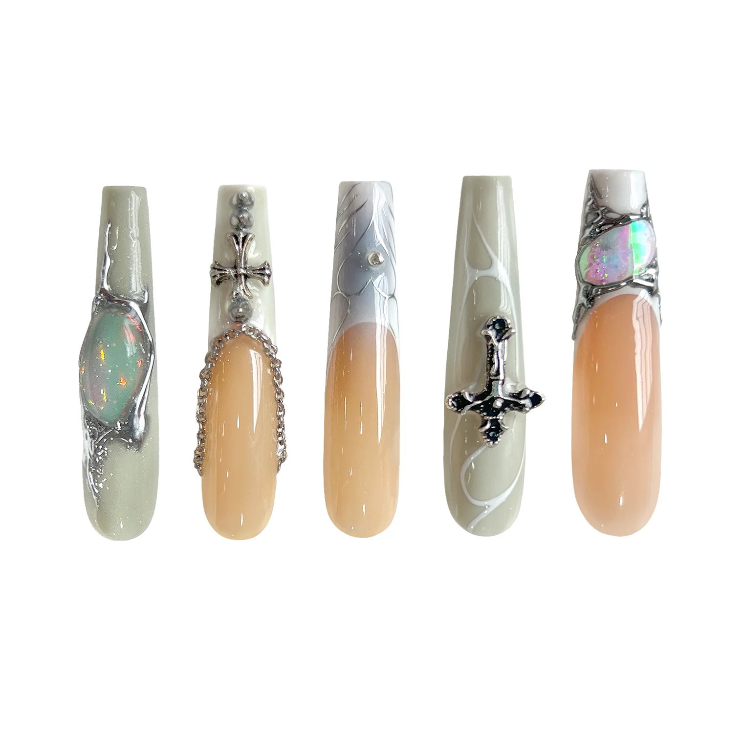 Siva Nail, Mystical Cross, Gothic Chic, Handmade Press on Nails