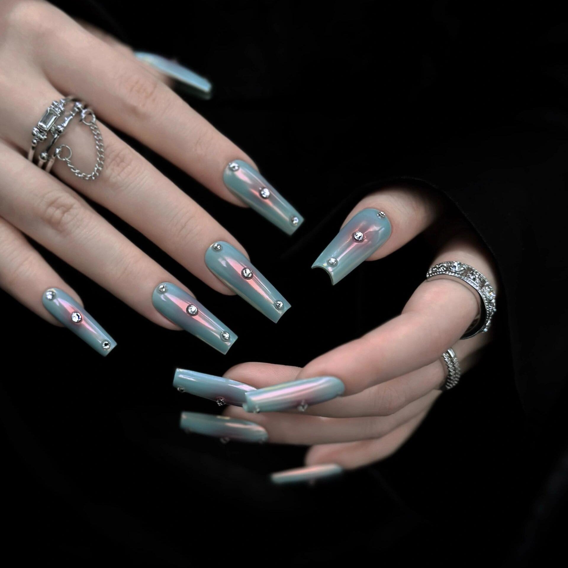 Siva Nail, Cyan Mist, Dreamy Elegance, Handmade Press on Nails