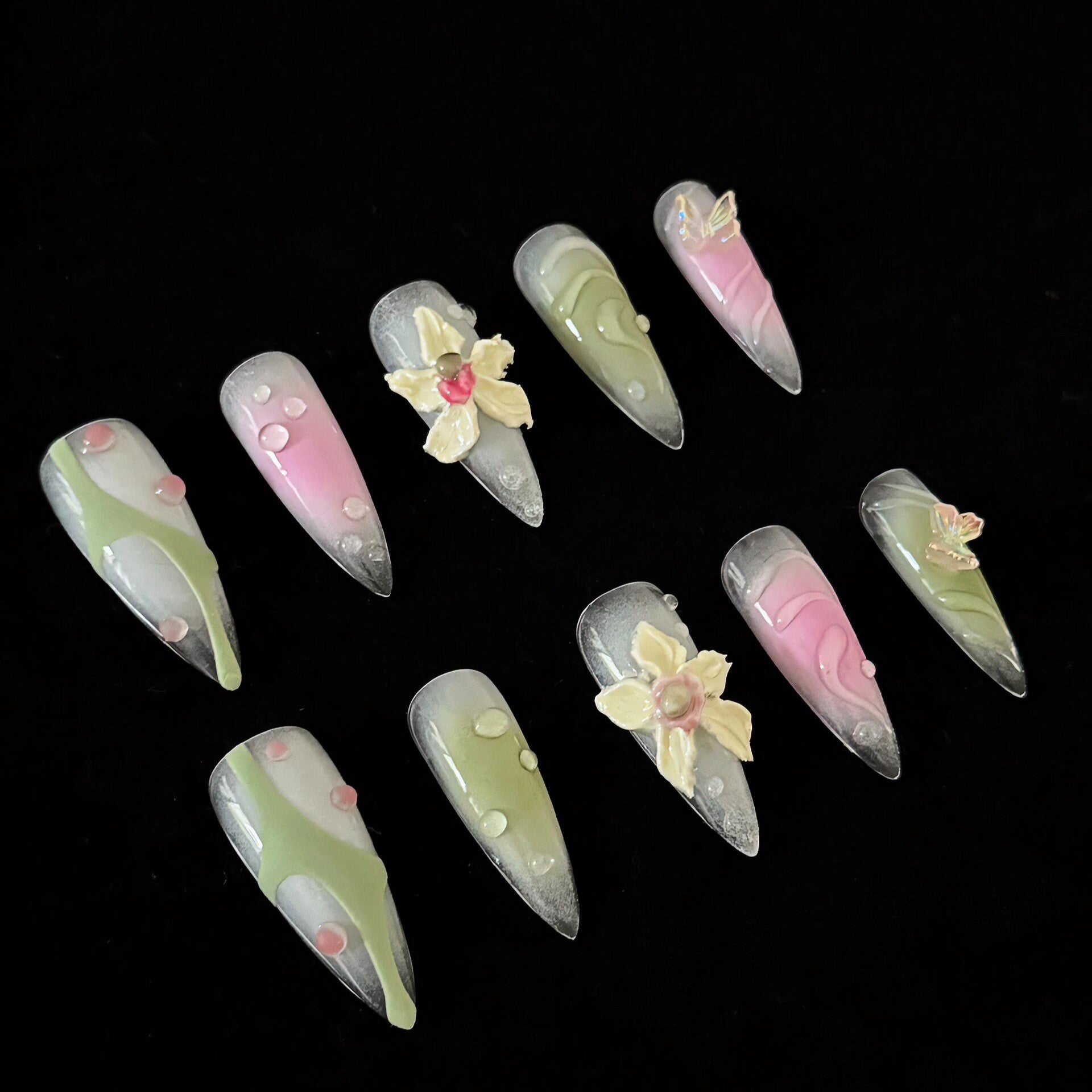 Siva Nail, Petal Frost, Floral Press on Nails