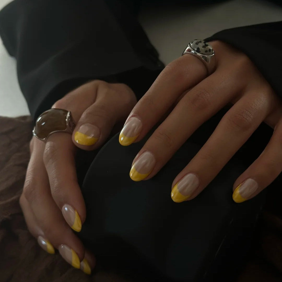 Siva Nail, Sunbeam Curve, Yellow French Tip Handmade Press on Nails