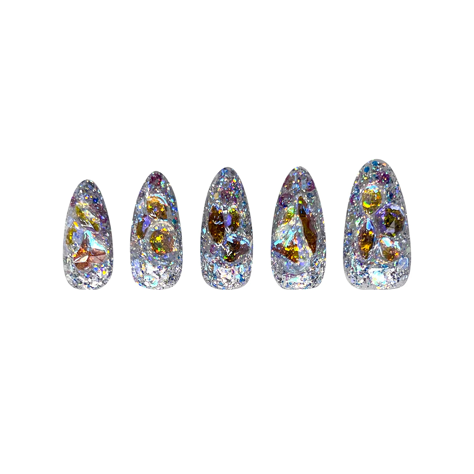 Siva Nail, Stardust Glimmers, Iridescent Sparkle, Handmade Press on Nails