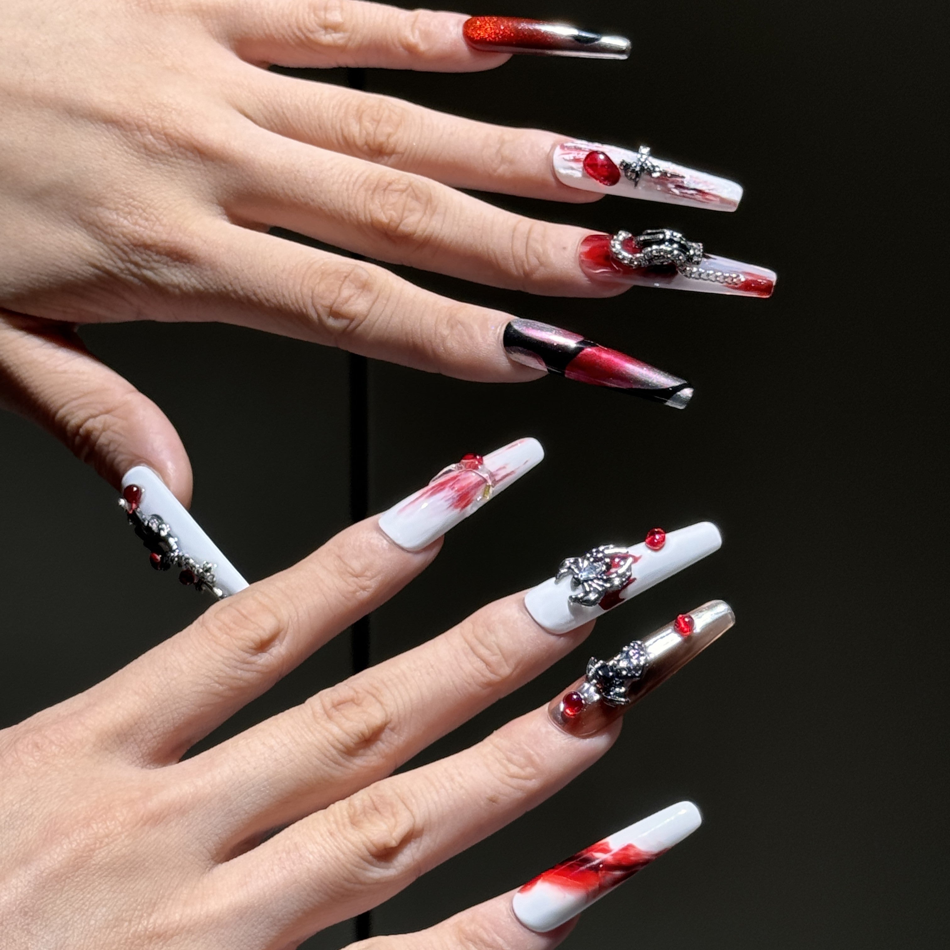 Siva Nail, Crimson Metal, Gothic Glam Press on Nails