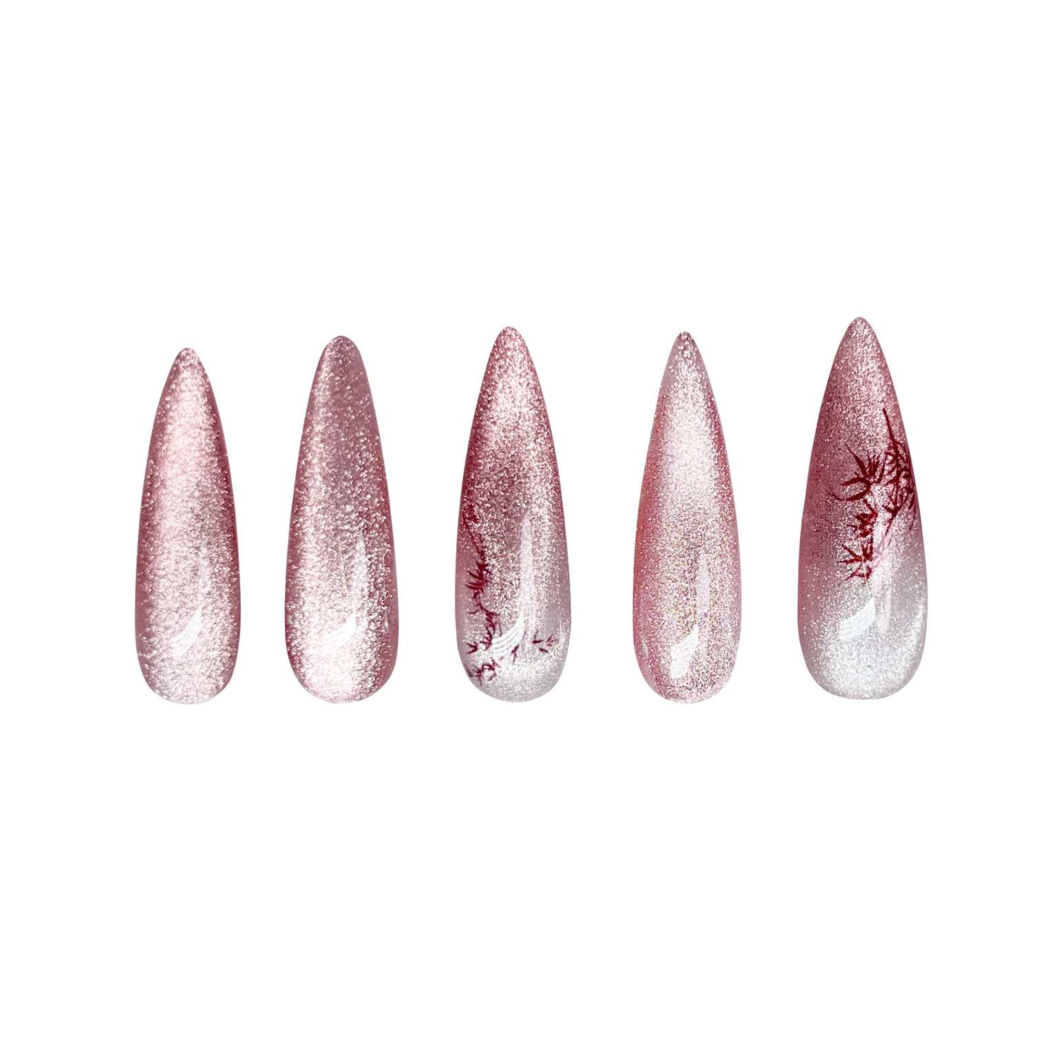 Siva Nail, Frosted Rose, Shimmering Pink Ombre, Handmade Press on Nails