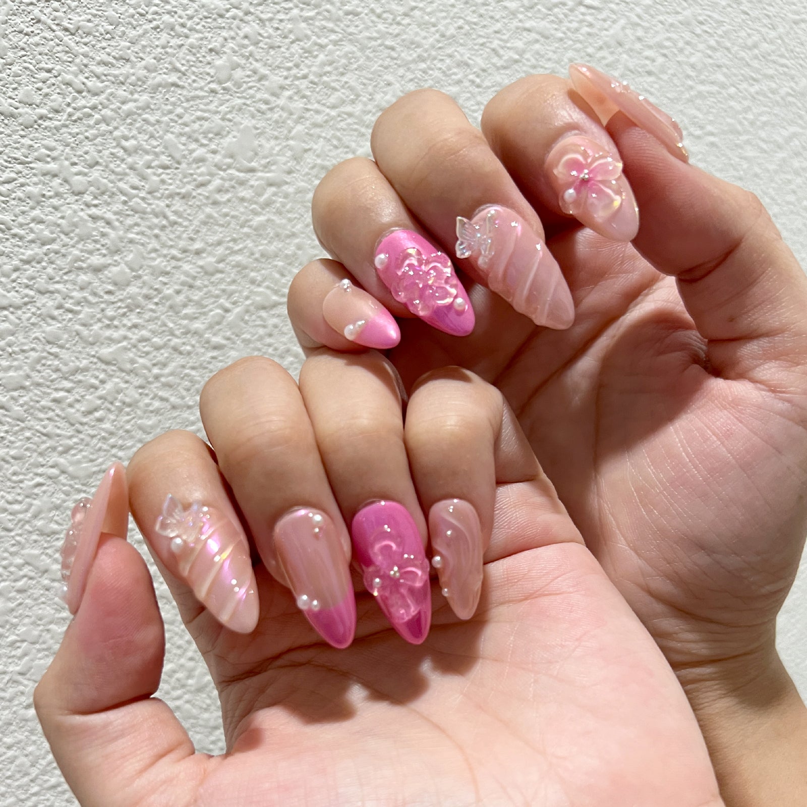 Siva Nail, Pink Blossom, Elegant Floral Acrylic Press on Nails