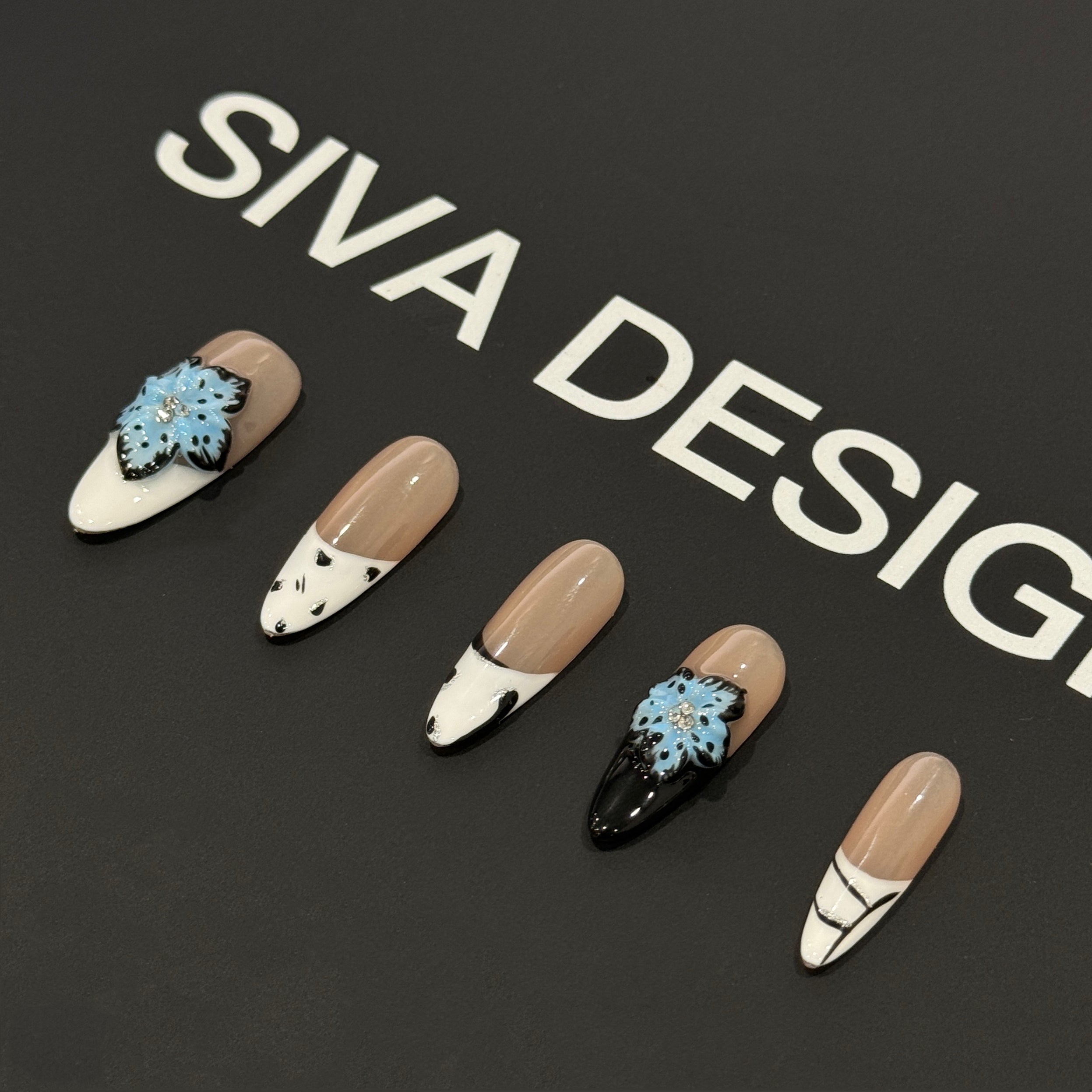 Siva Nail, Blue Blossom, Elegant Press on Nails