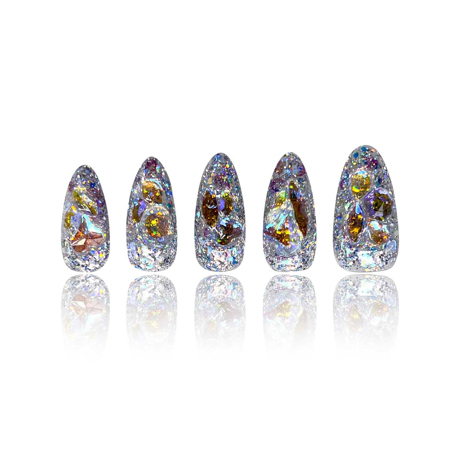 Siva Nail, Stardust Glimmers, Iridescent Sparkle, Acrylic Handmade Press on Nails