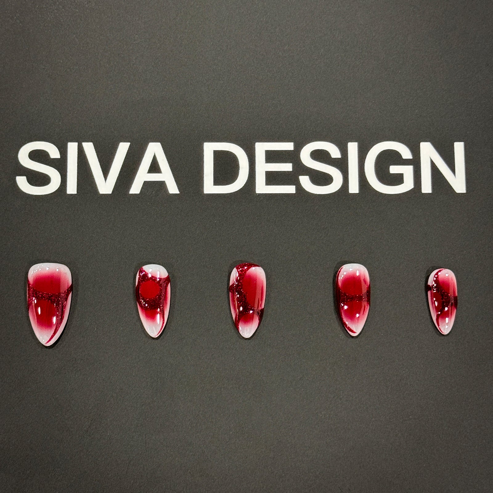 Siva Nail, Burgundy Waves, Elegant Red Ombre Handmade Press on Nails