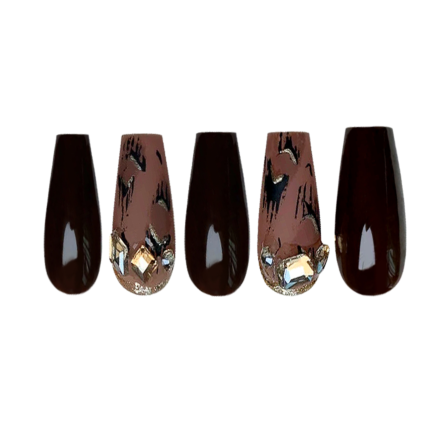 Siva Nail, Espresso Shine, Luxe Embellishment, Handmade Press on Nails