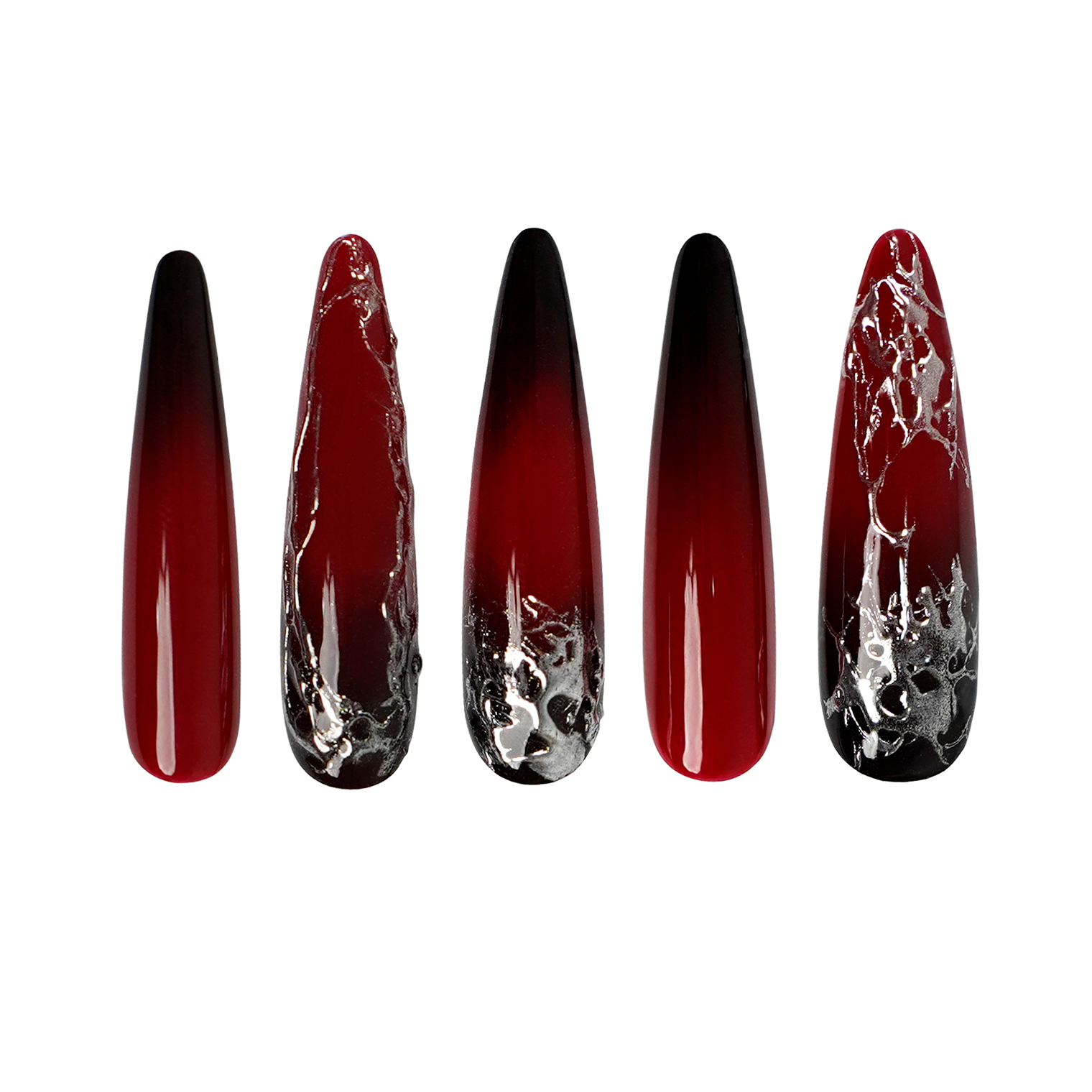 Siva Nail, Scarlet Swirl, Gothic Handmade Press on Nails