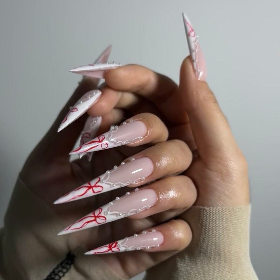 Siva Nail, Ribbon Lace, Stiletto Acrylic Press on Nails