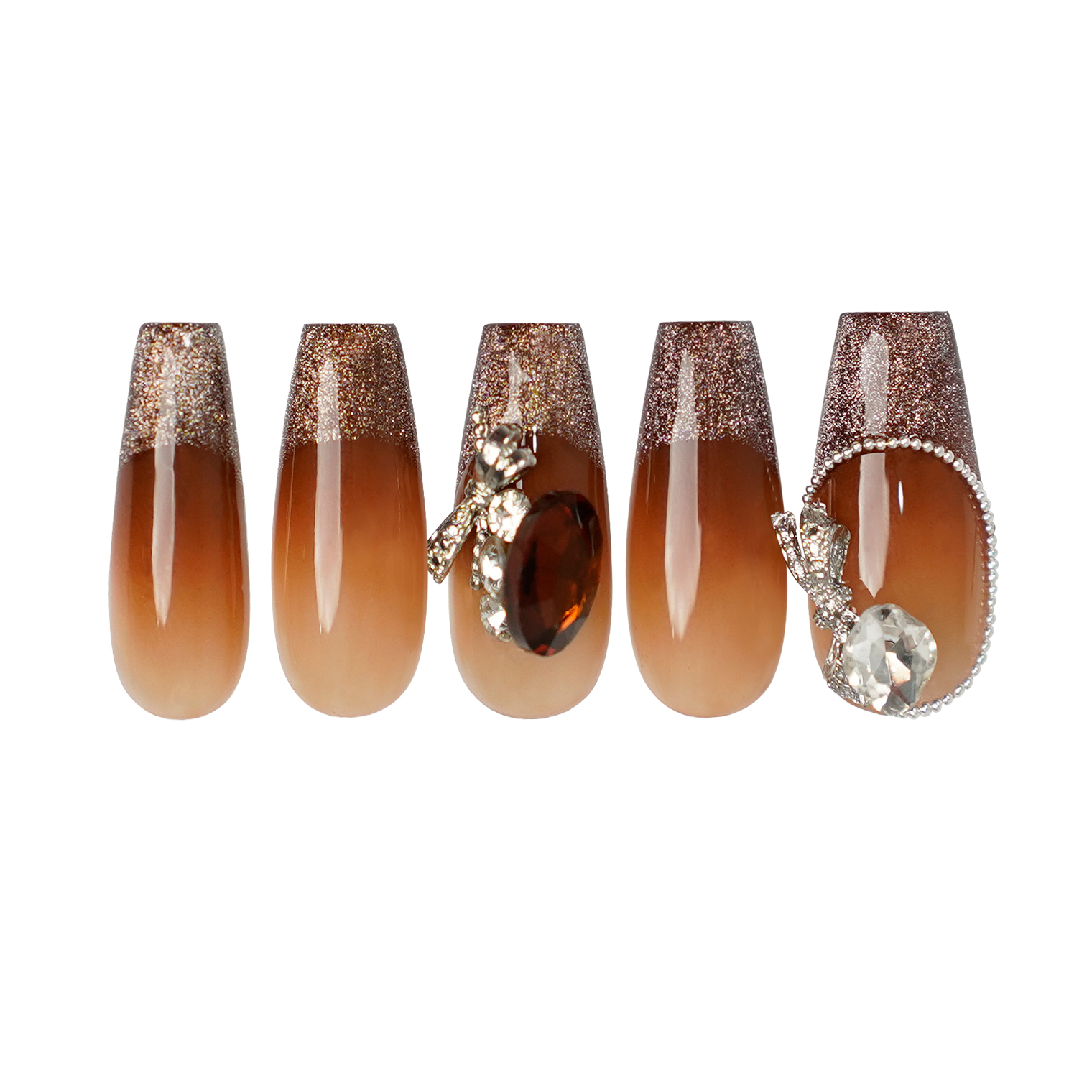 Siva Nail, Cocoa Glitz, Glamorous Rhinestone, Handmade Press on Nails