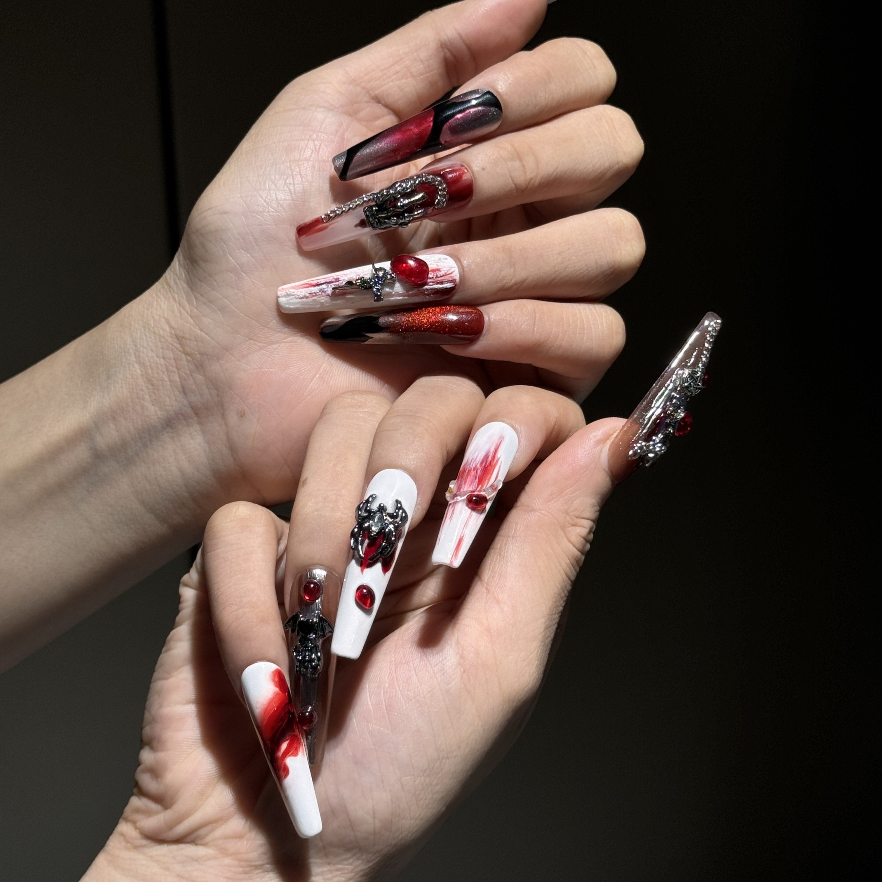 Siva Nail, Crimson Metal, Gothic Glam Press on Nails