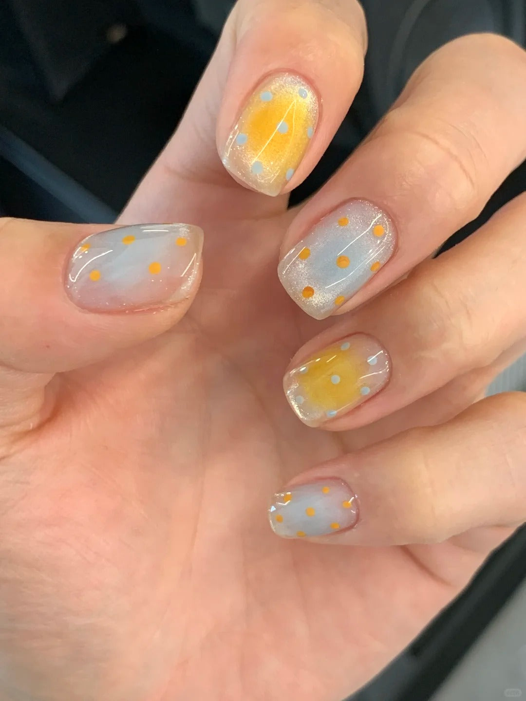 Siva Nail, Pastel Cloud, Orange Dotted Handmade Press on Nails