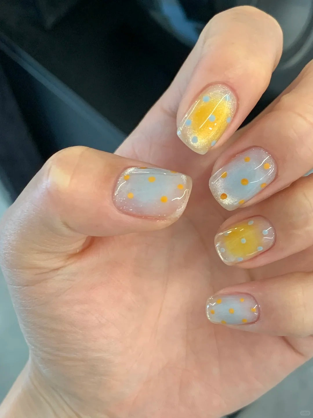 Siva Nail, Pastel Cloud, Orange Dotted Handmade Press on Nails
