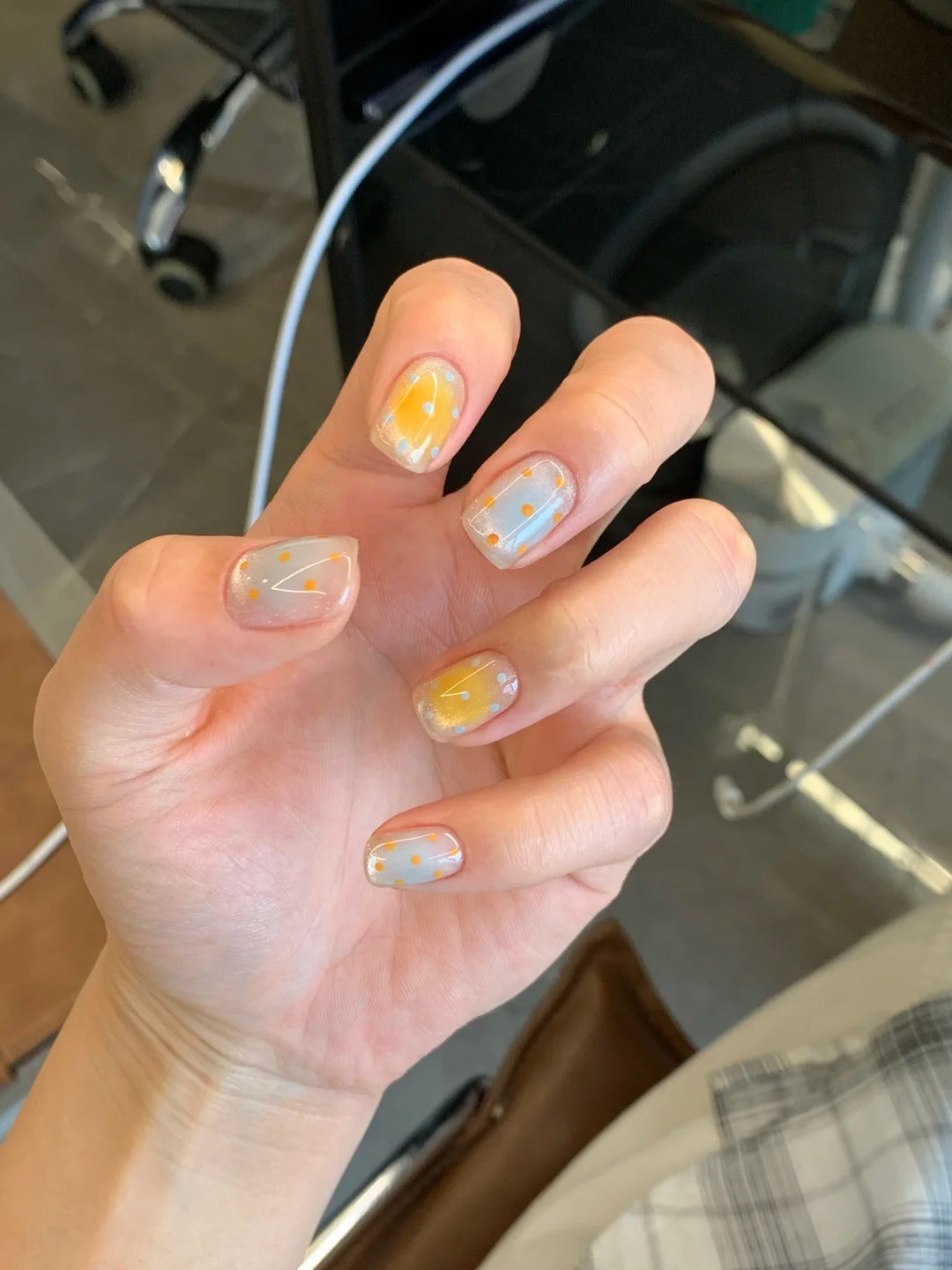 Siva Nail, Pastel Cloud, Orange Dotted Handmade Press on Nails